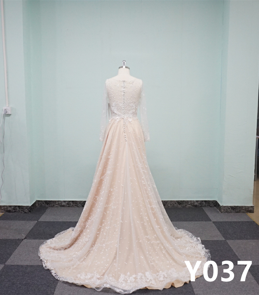 Y037 Long Sleeve A-line Lace Bridal Wedding Dresses