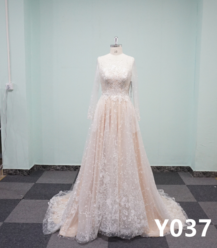 Y037 Long Sleeve A-line Lace Bridal Wedding Dresses