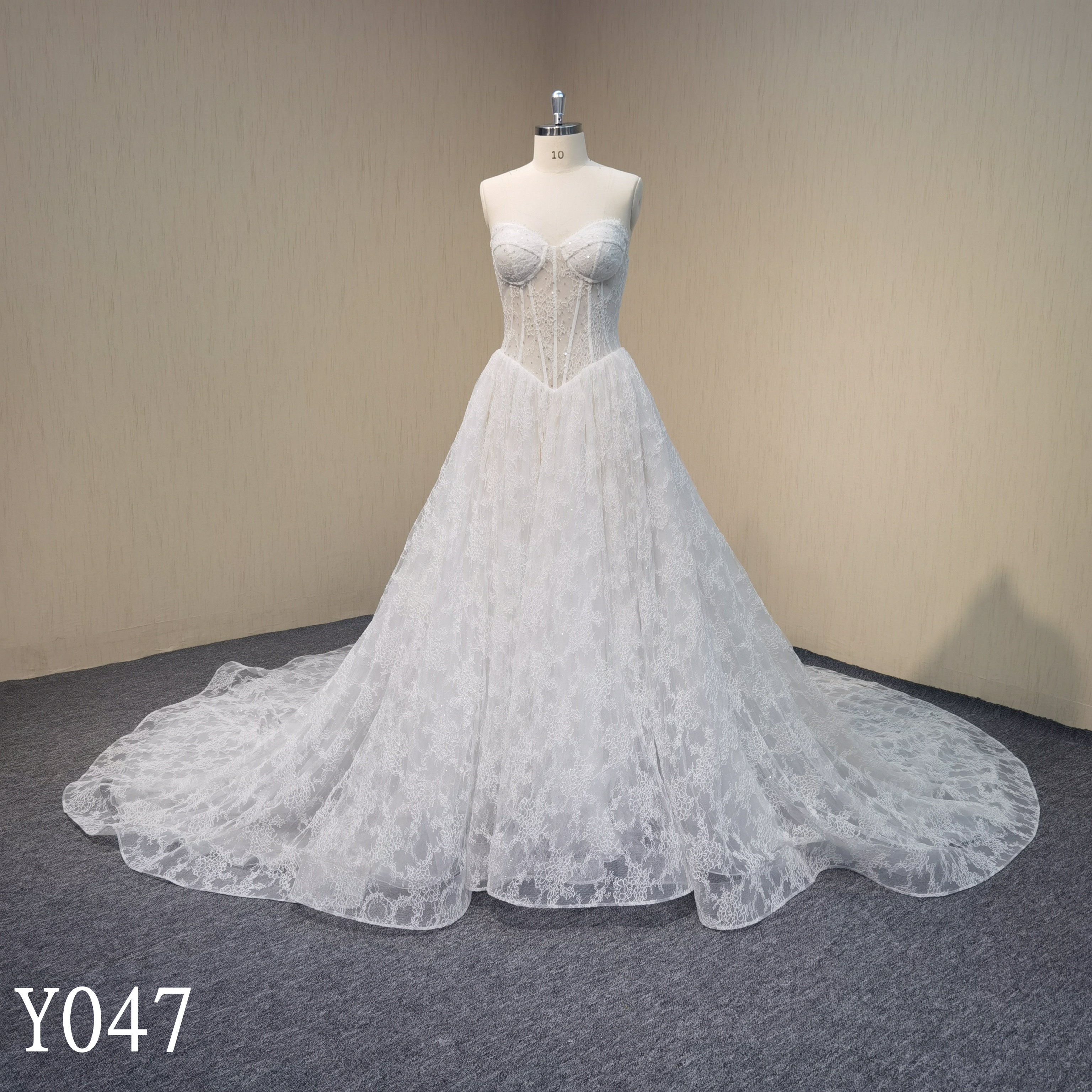 Y047 Detachable Shawl Long Sleeve Sexy Sweetheart Neck French Wedding Dresses