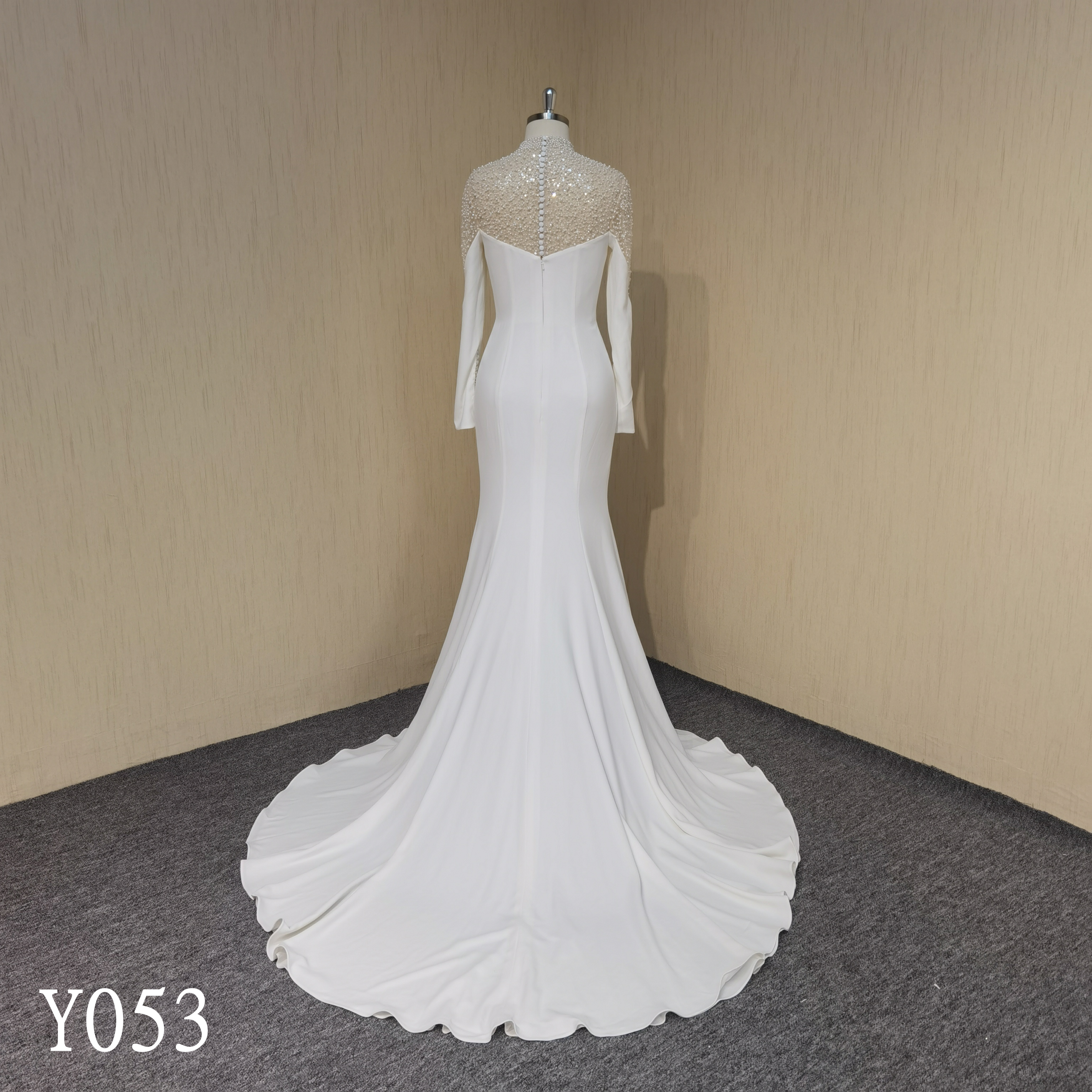 Y053 Long Sleeve High Neck Beaded Mermaid Wedding Dresses