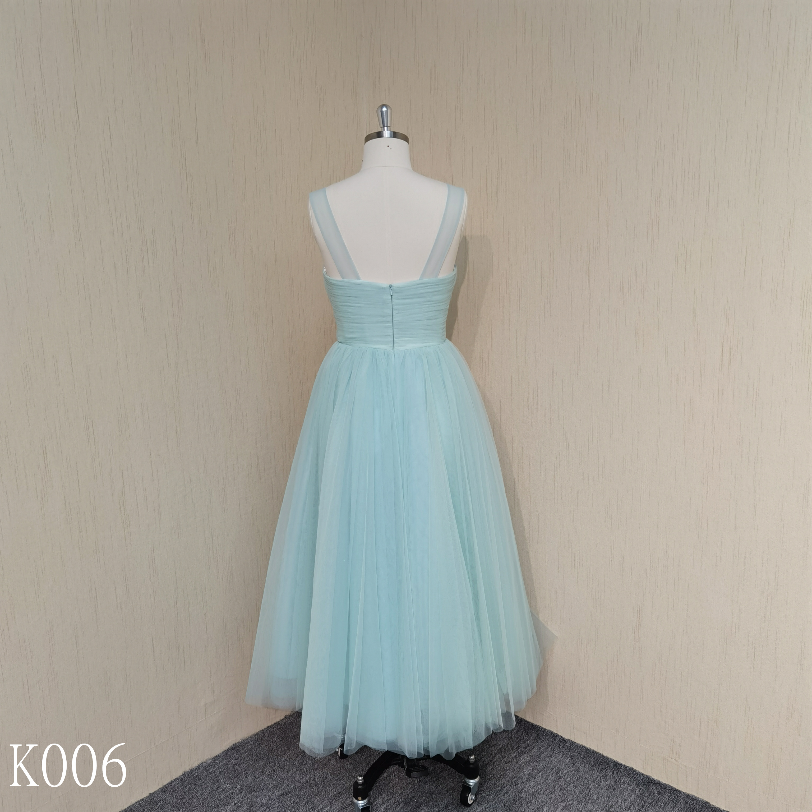 K006 A-line Blue Wedding Dress V-neck Evening Dress