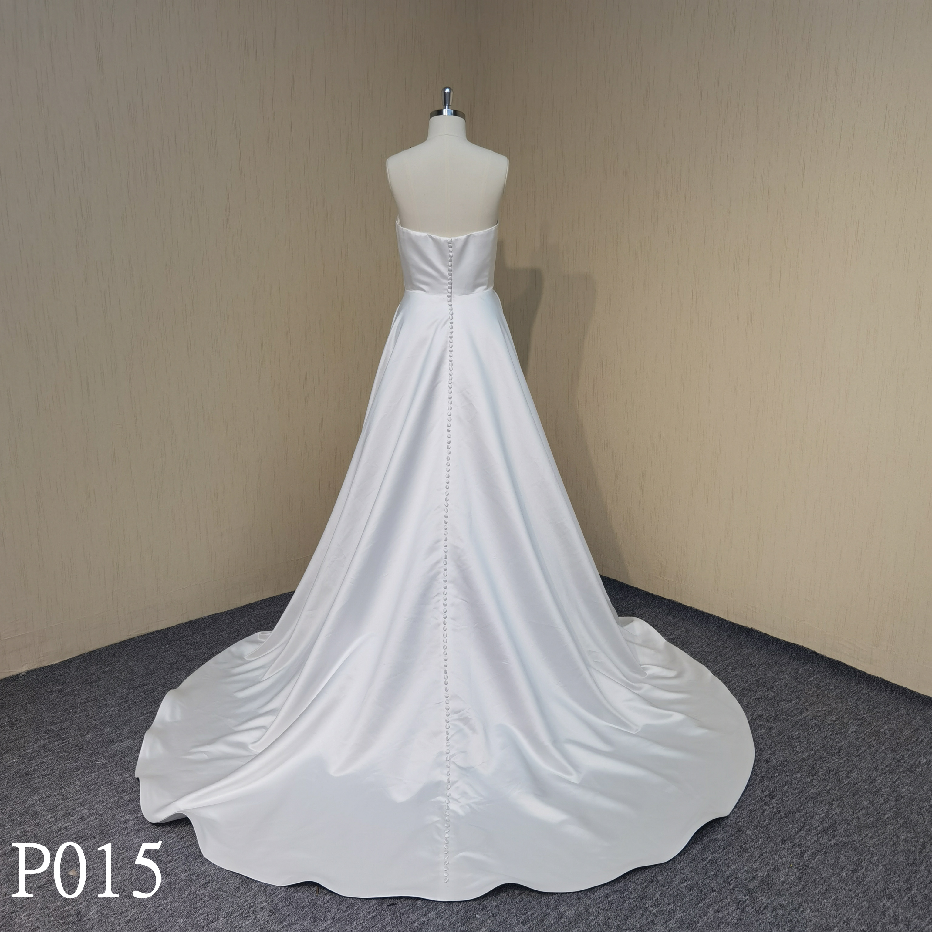 P015 Strapless Pleated A-Line Wedding Dress with Slit Wedding Dress