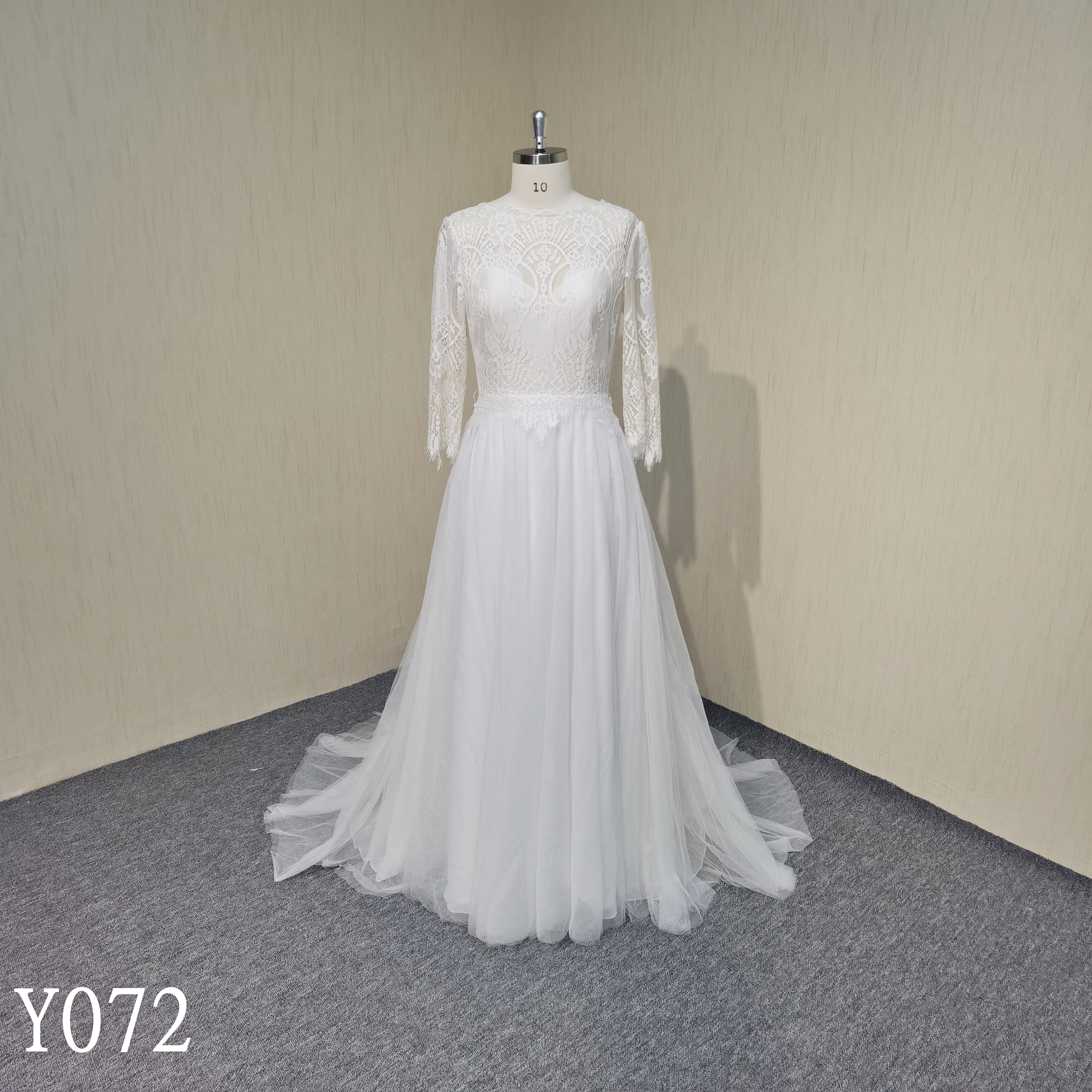 Y072 Long Sleeve High Neck A-line Simple Bridal Wedding Dresses