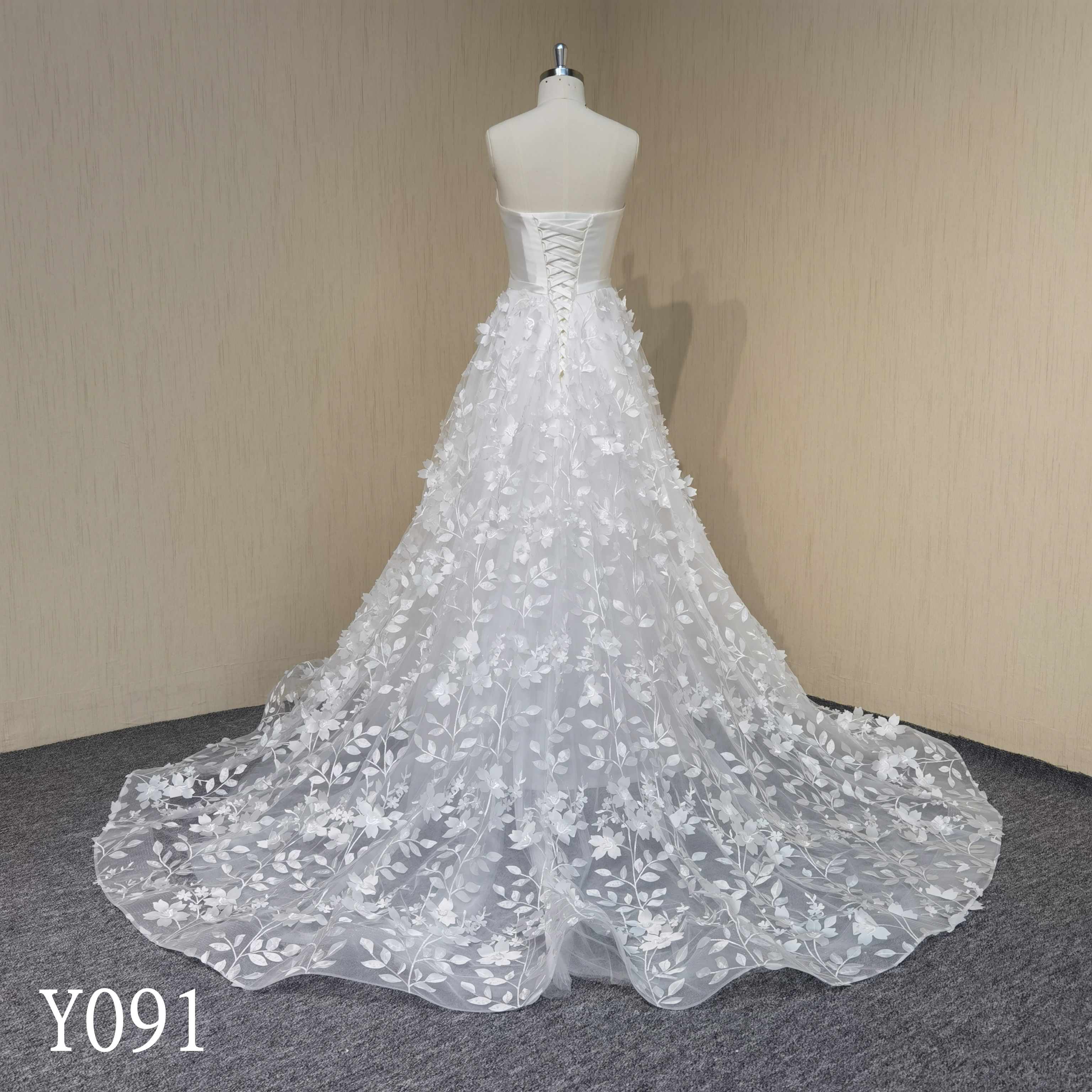 Y091 Mikado A-line Lace Floral Bridal Wedding Dresses