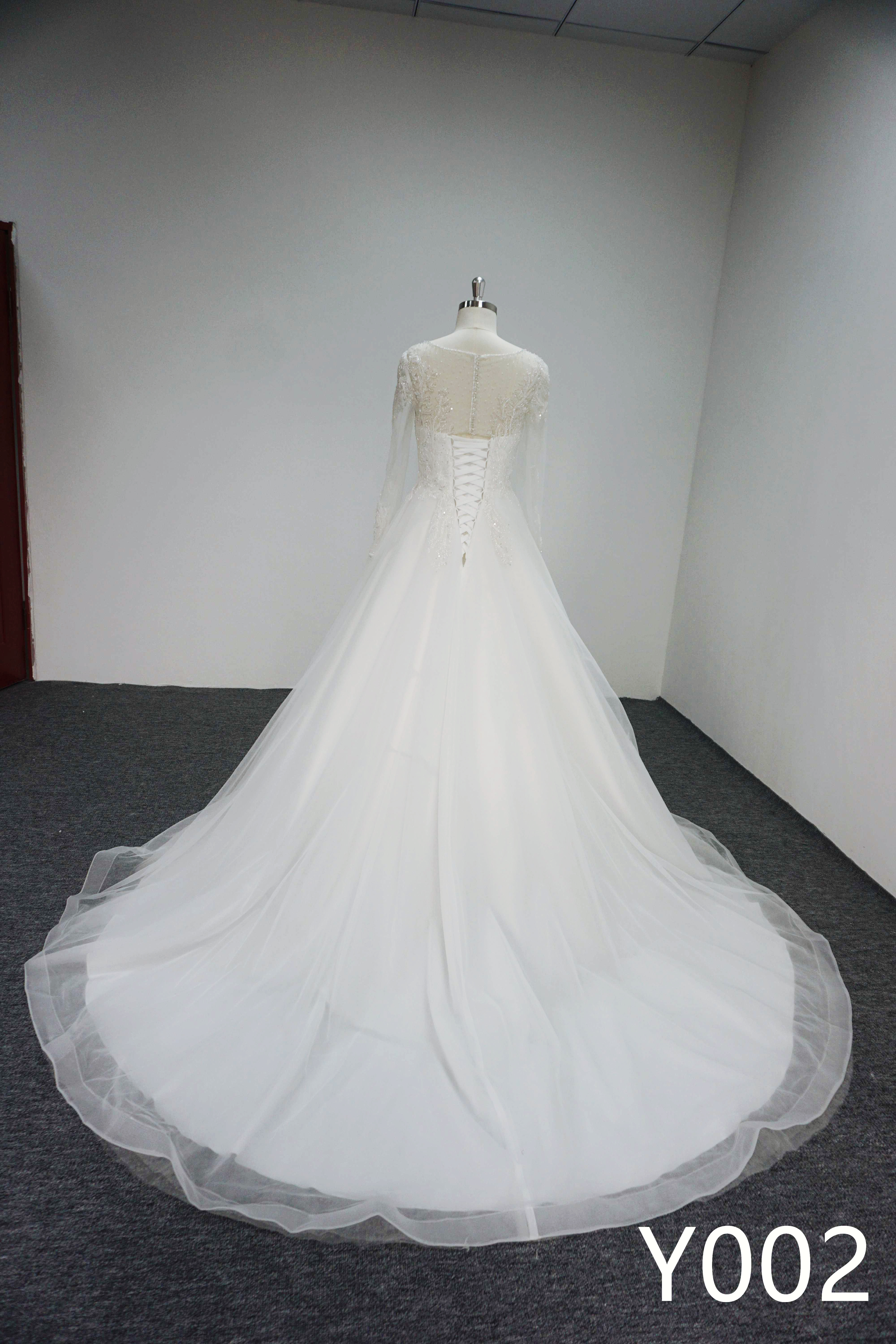 Y002 Sequins Loog Sleeve Bridal Gowns with Tassel Wedding Dress