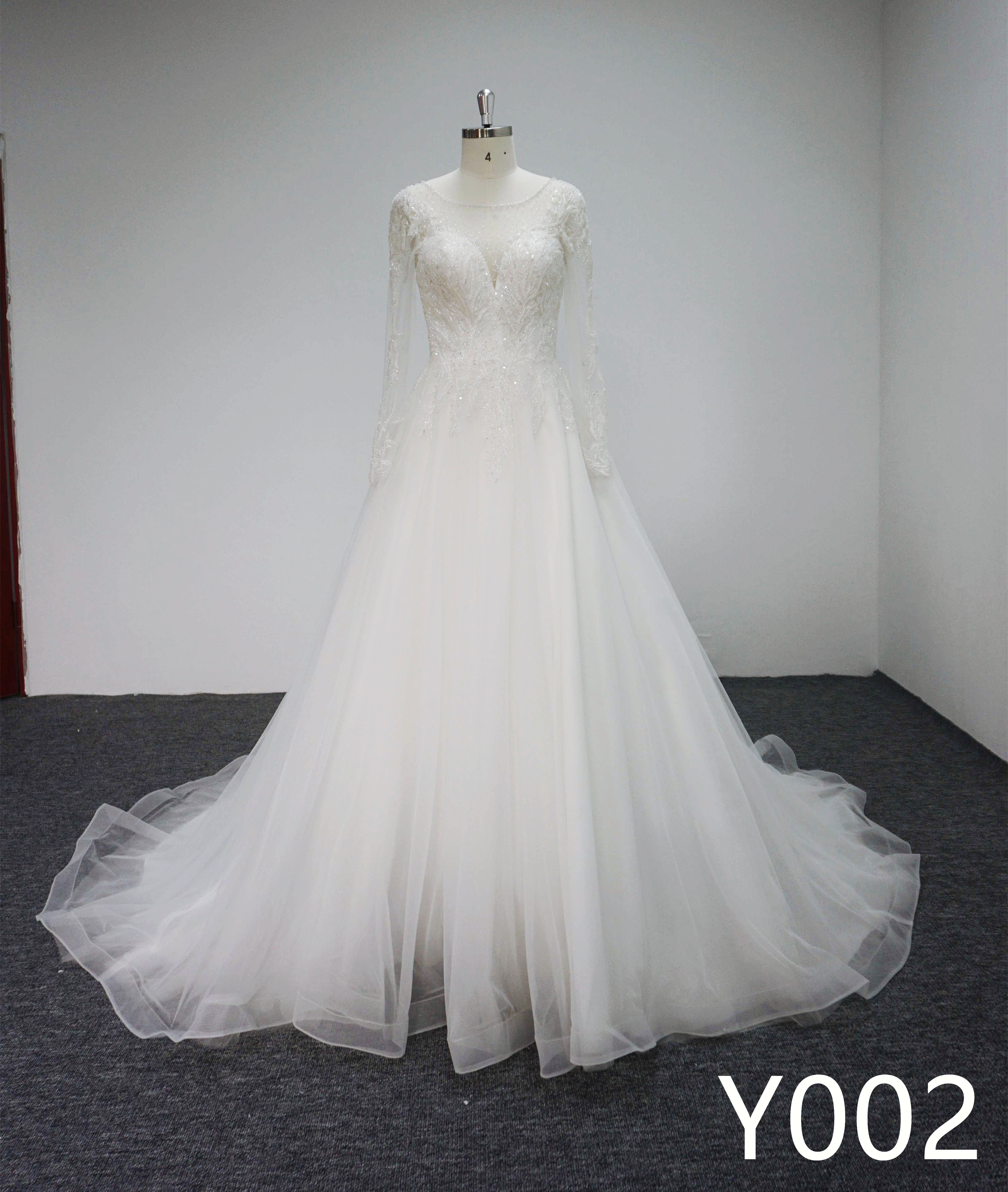 Y002 Sequins Loog Sleeve Bridal Gowns with Tassel Wedding Dress