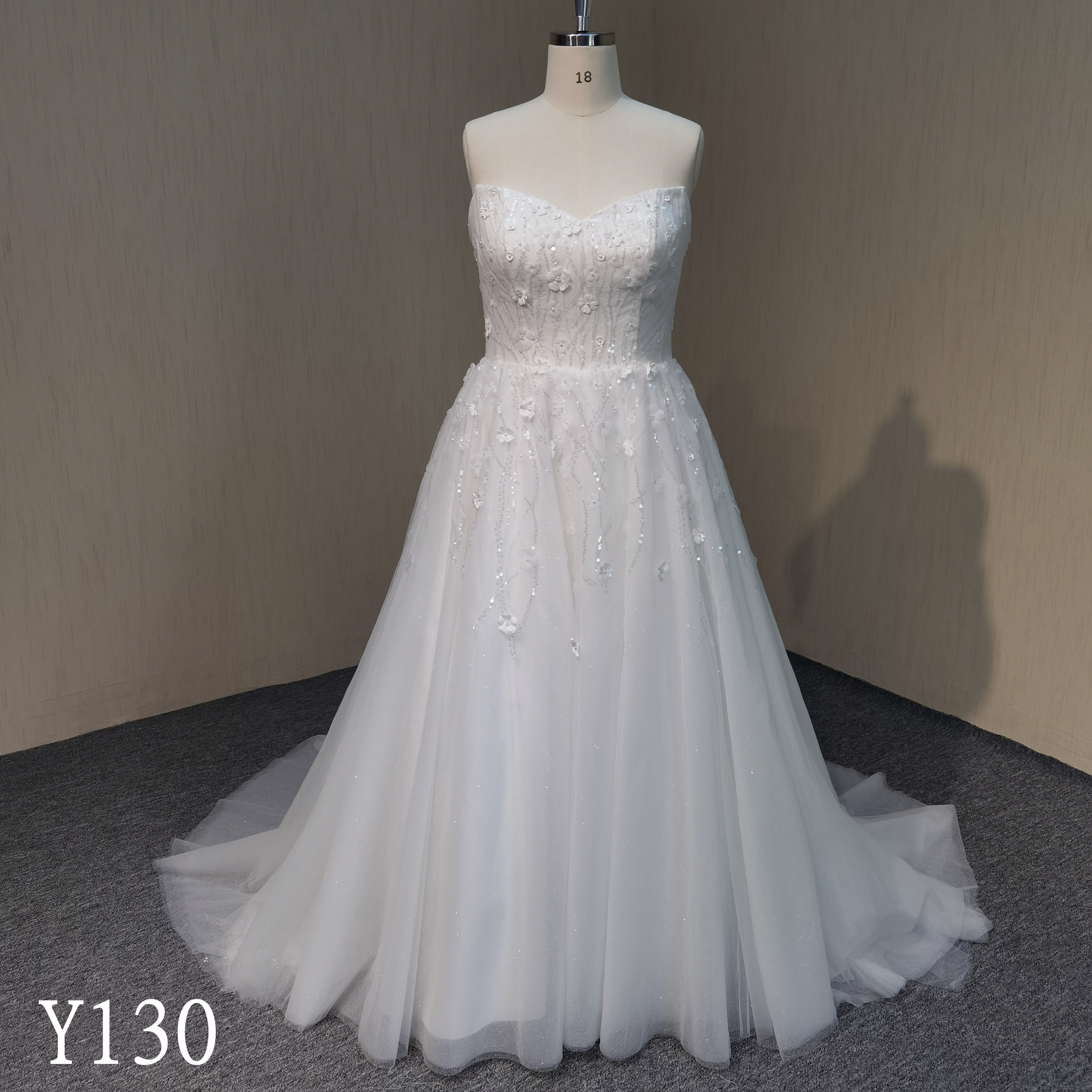 Y130 Sequin 3D Floral Sweetheart Neckline Strapless Bridal Gowns