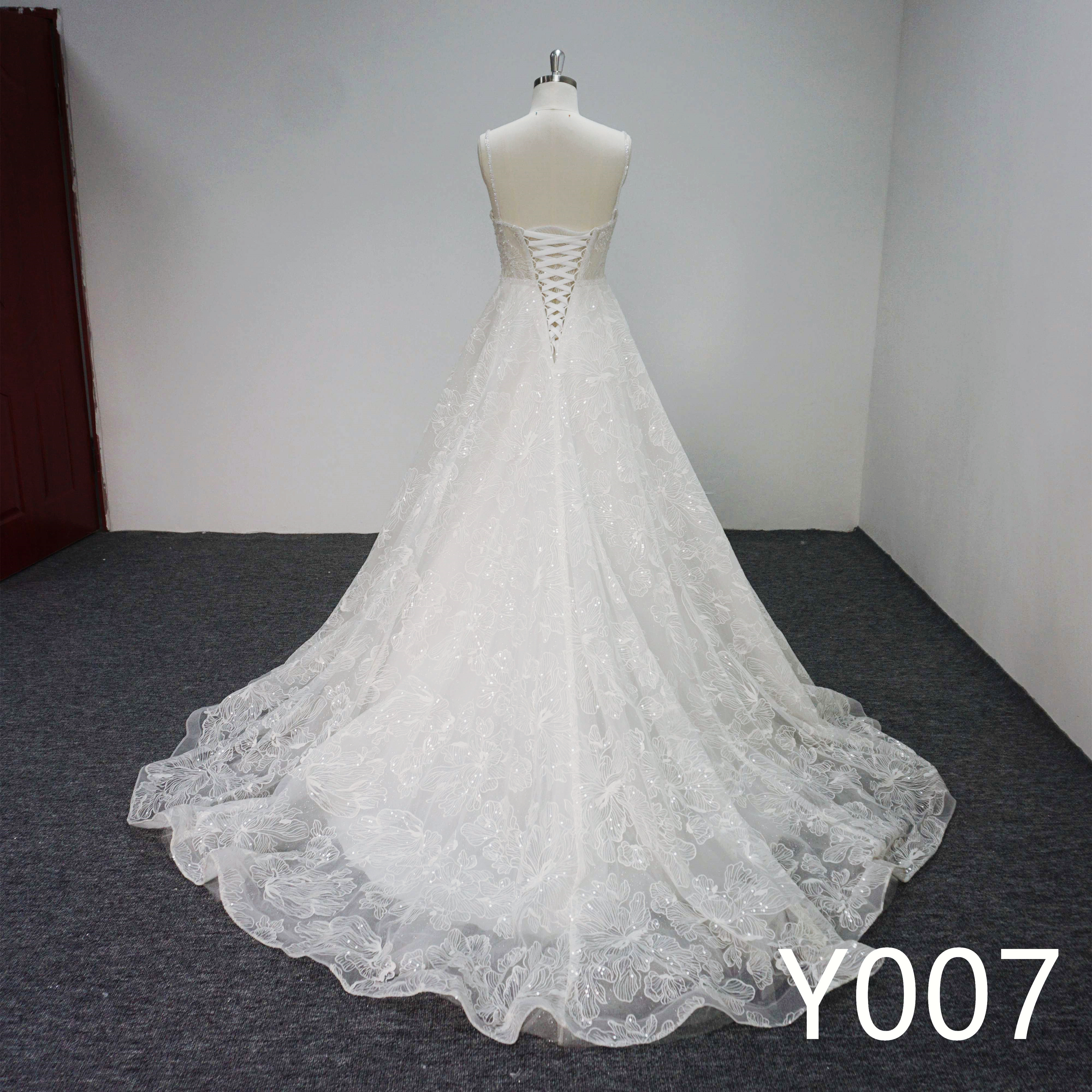 Y007 Sequins Strapless Bridal Gowns with Lace flowers Wedding Dress Made in China