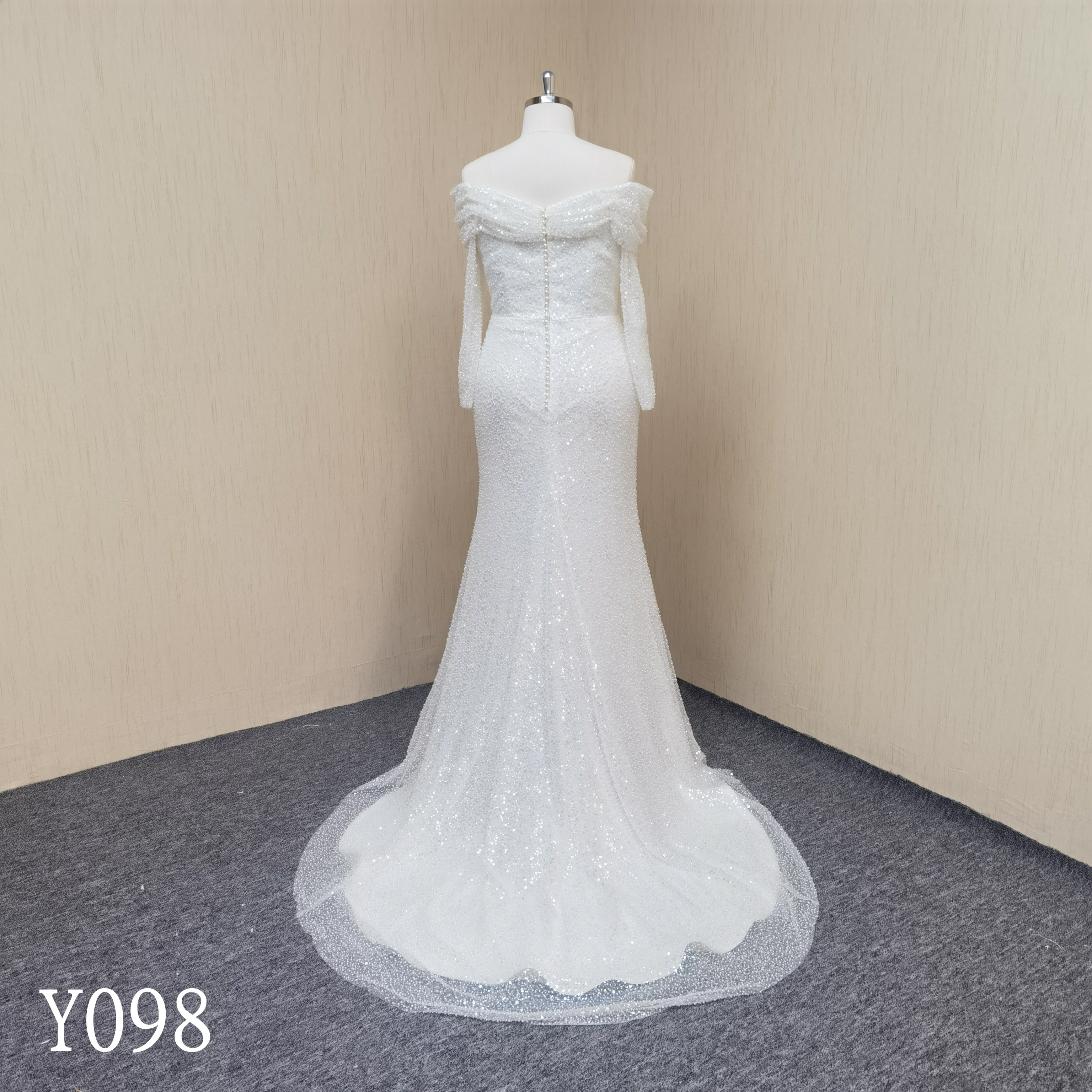 Y098 Strapless Long Sleeve Beaded Mermaid Wedding Dress