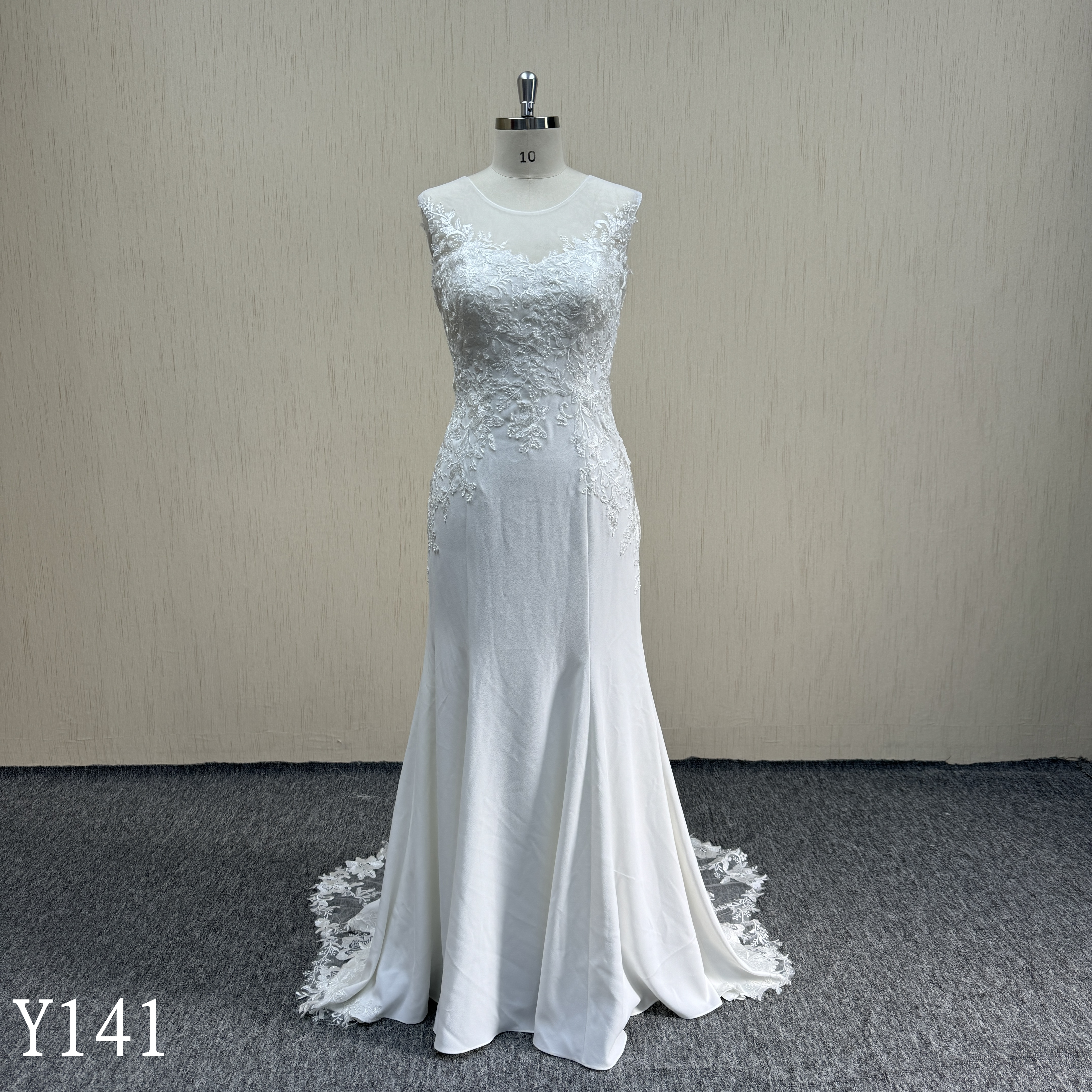 Y141 Lace Mermaid Wedding Dresses with Applique Detachable sleeves made in China