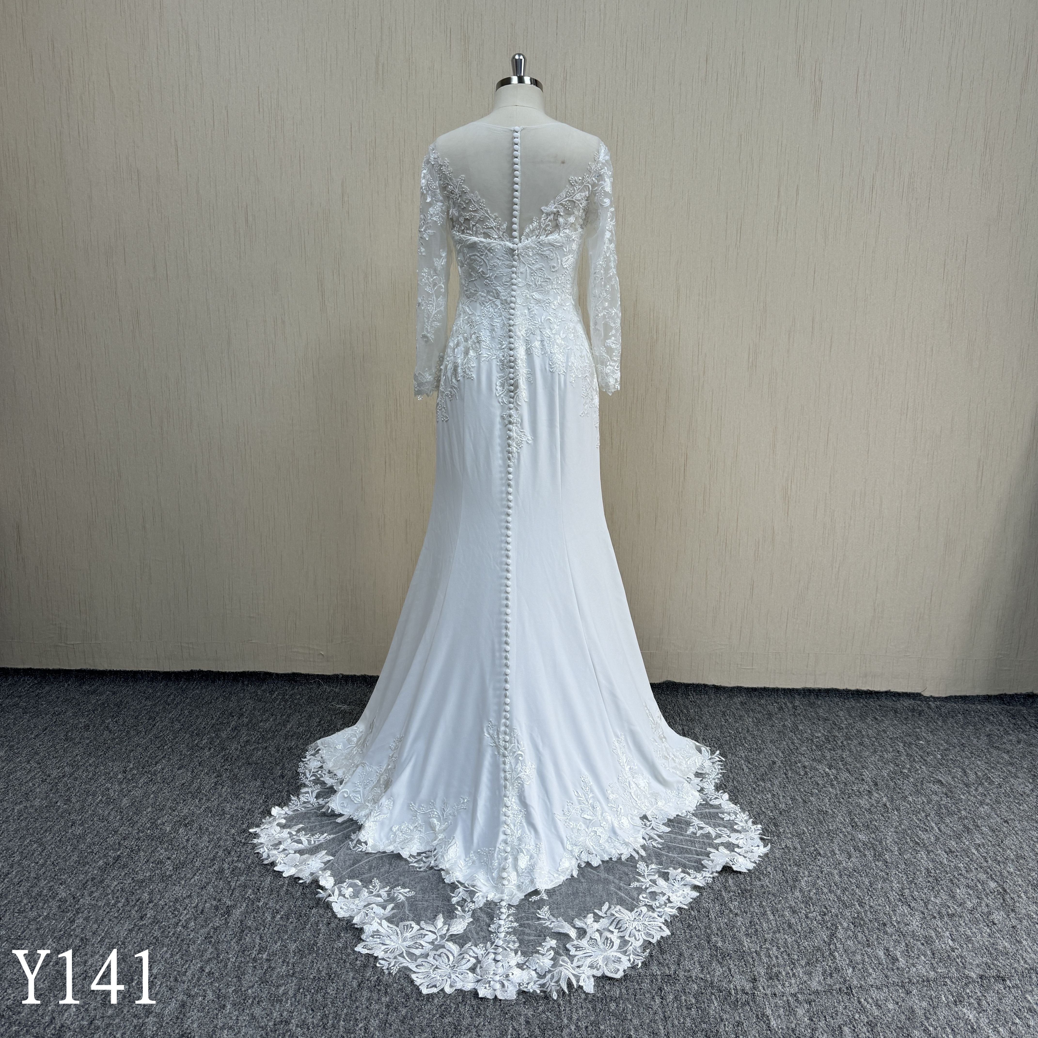 Y141 Lace Mermaid Wedding Dresses with Applique Detachable sleeves made in China