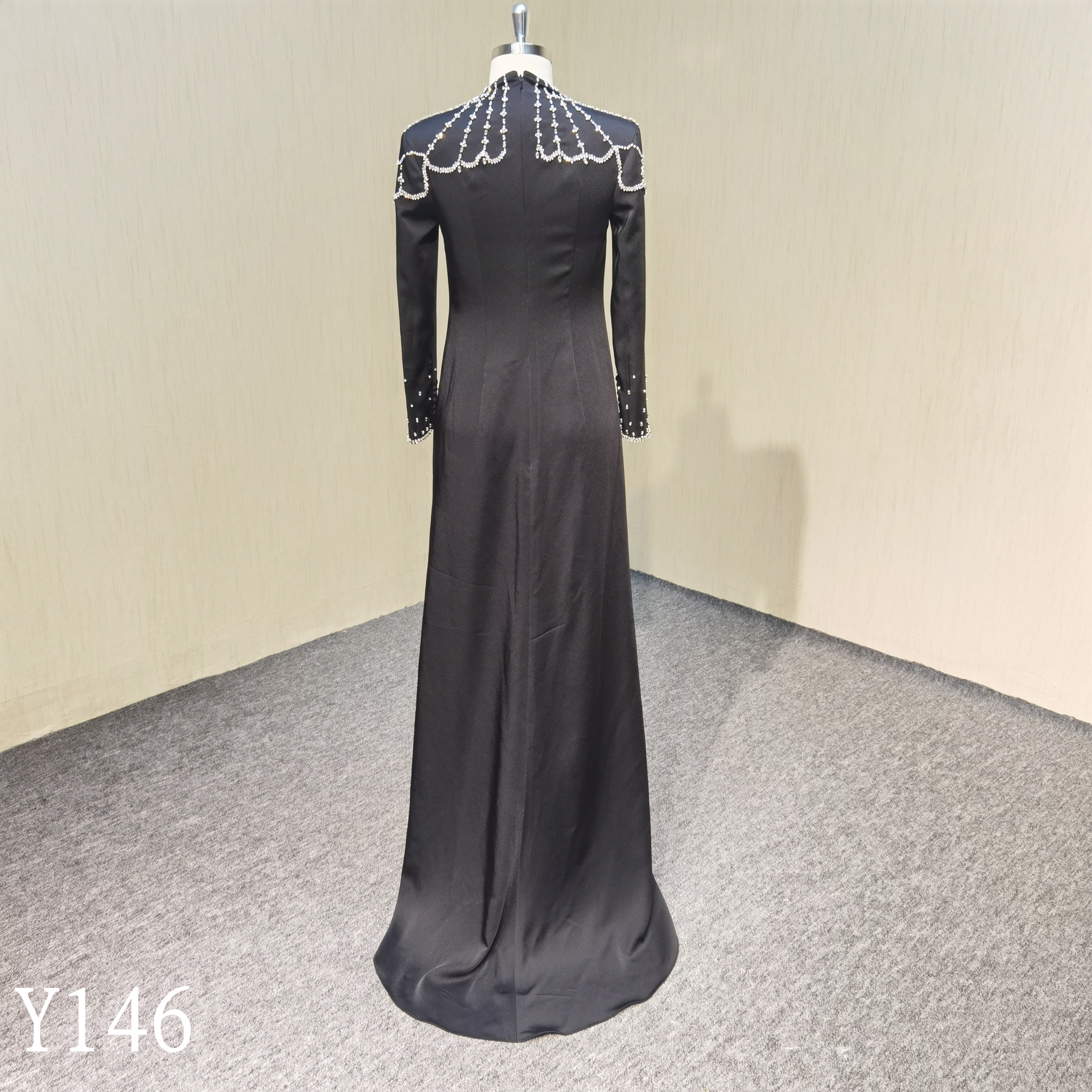 Y146 Long Sleeves Evening dress with diamond made in China