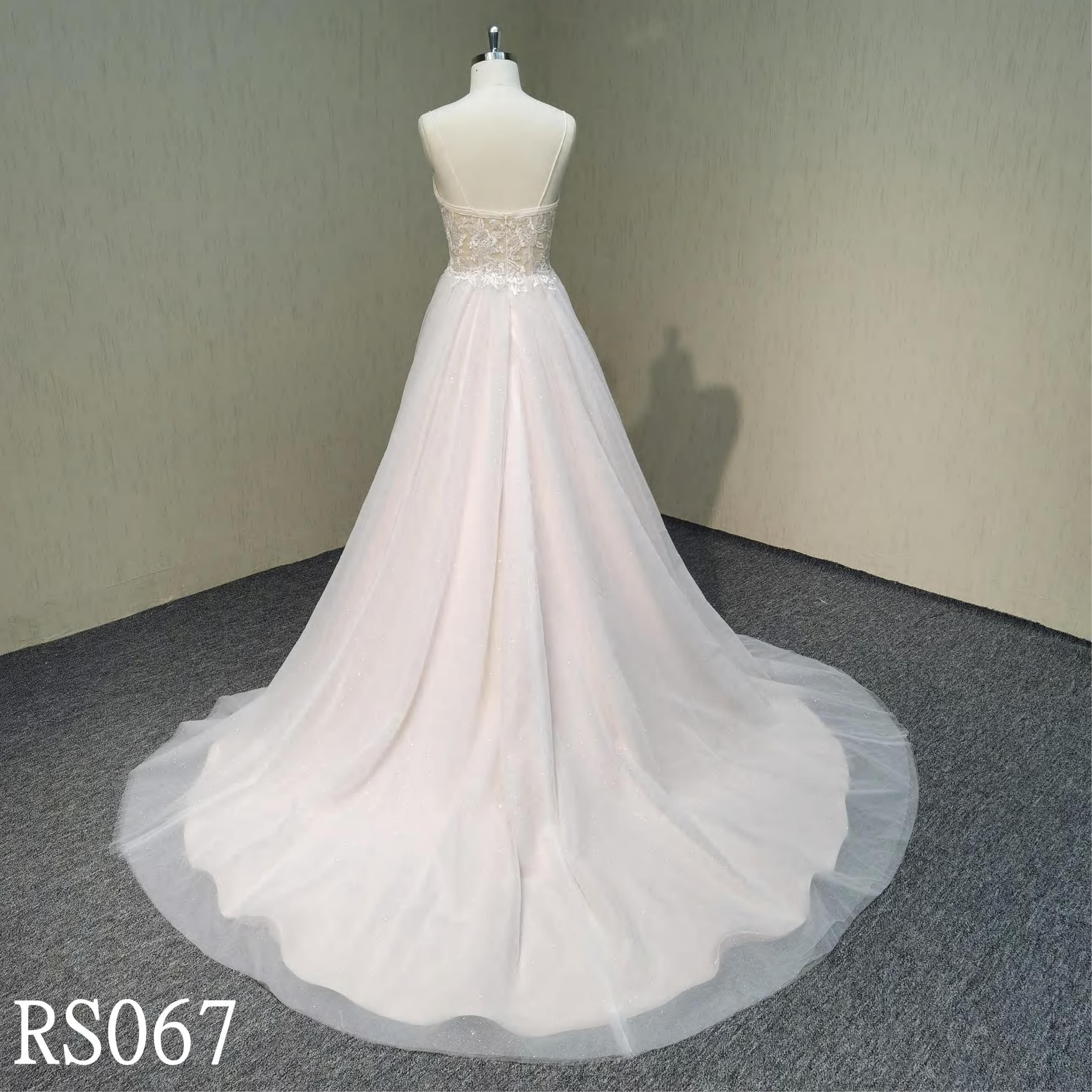 RS067 A line spaghetti straps  wedding dress with glitter tulle