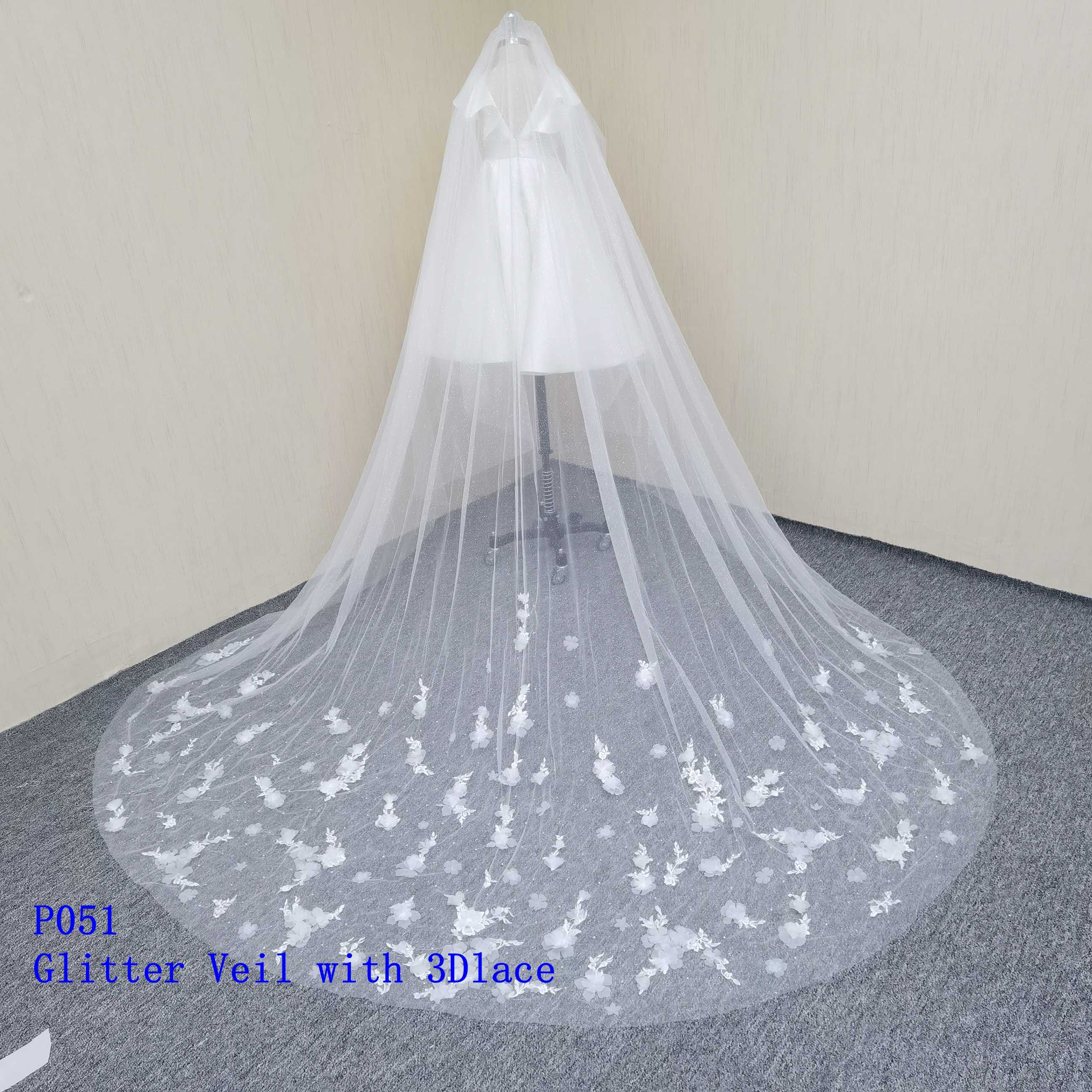 P051 Glitter tulle with 3D lace