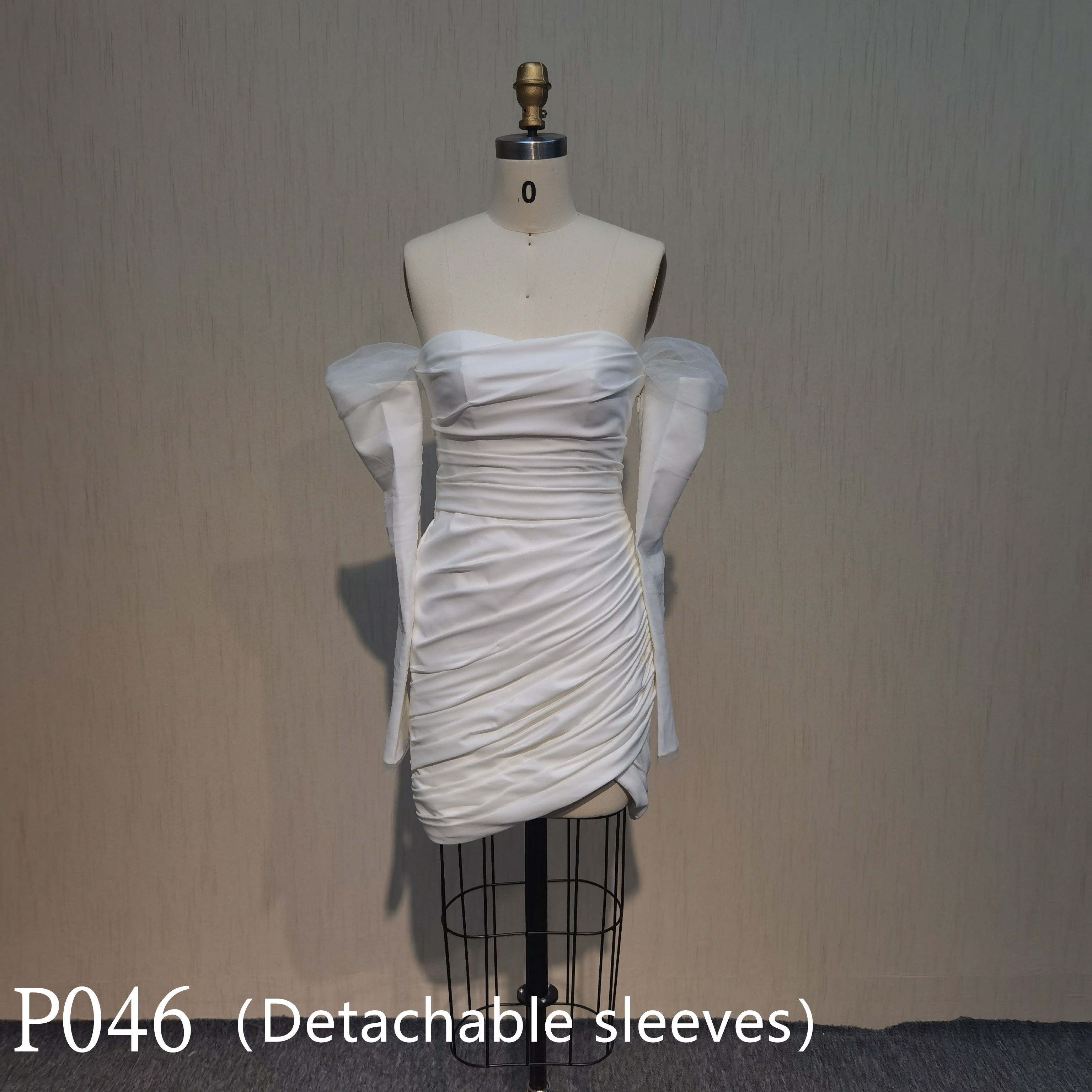 P046 Sweetheart-neck Short Mermaid Wedding Dresses with detachable sleeves made in China