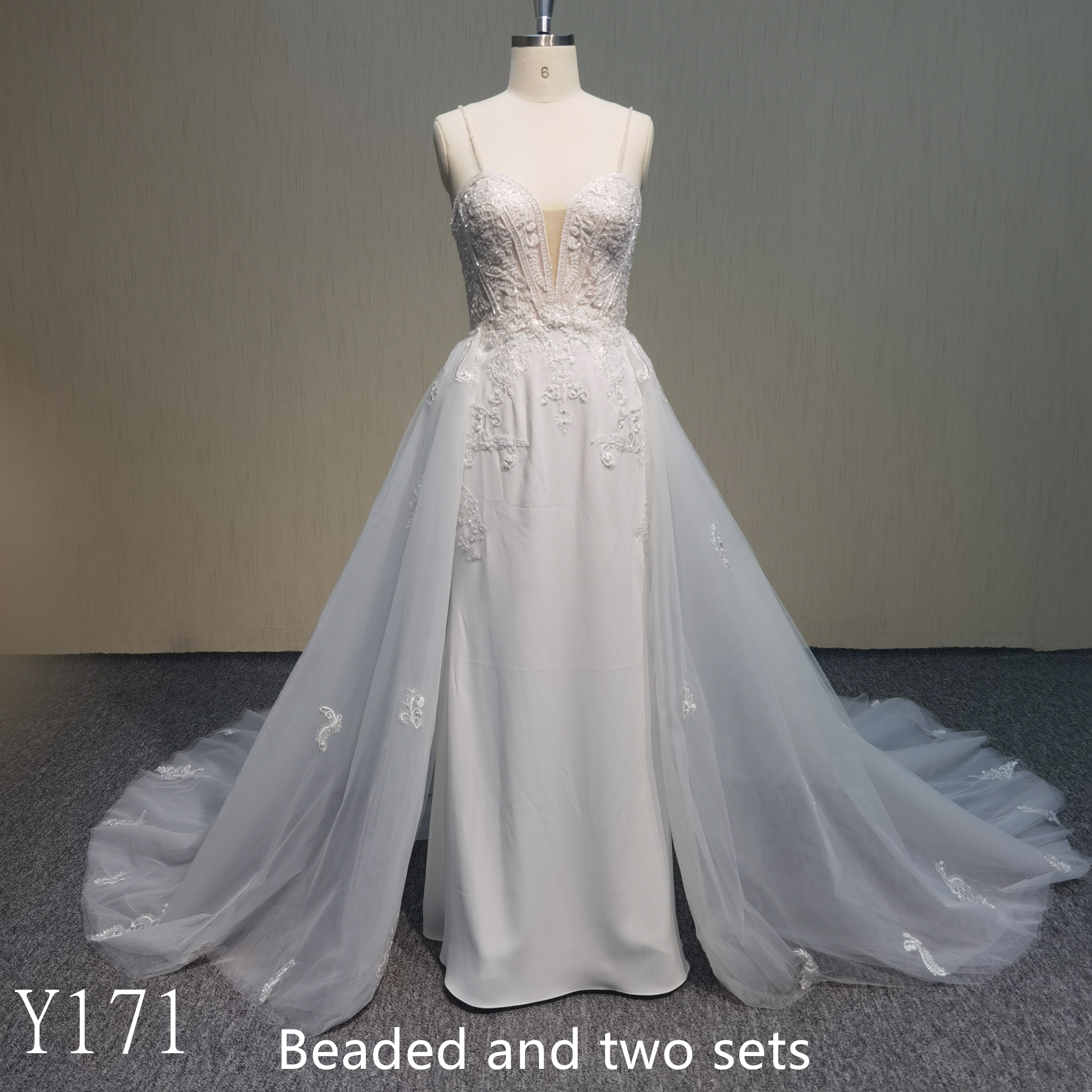 Y171 Spaghetti strap Beaded Mermaid Wedding Dress made in china for wedding