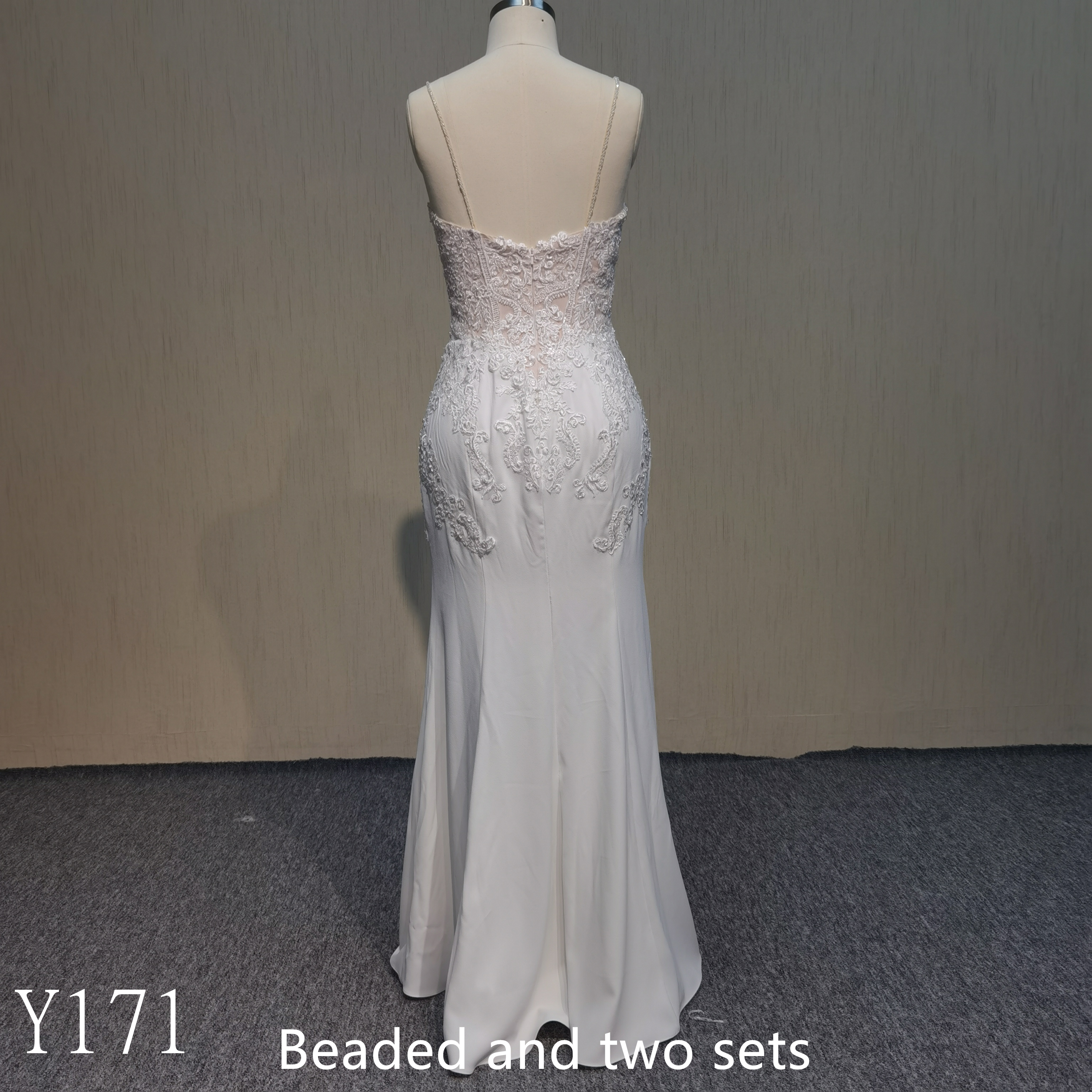 Y171 Spaghetti strap Beaded Mermaid Wedding Dress made in china for wedding