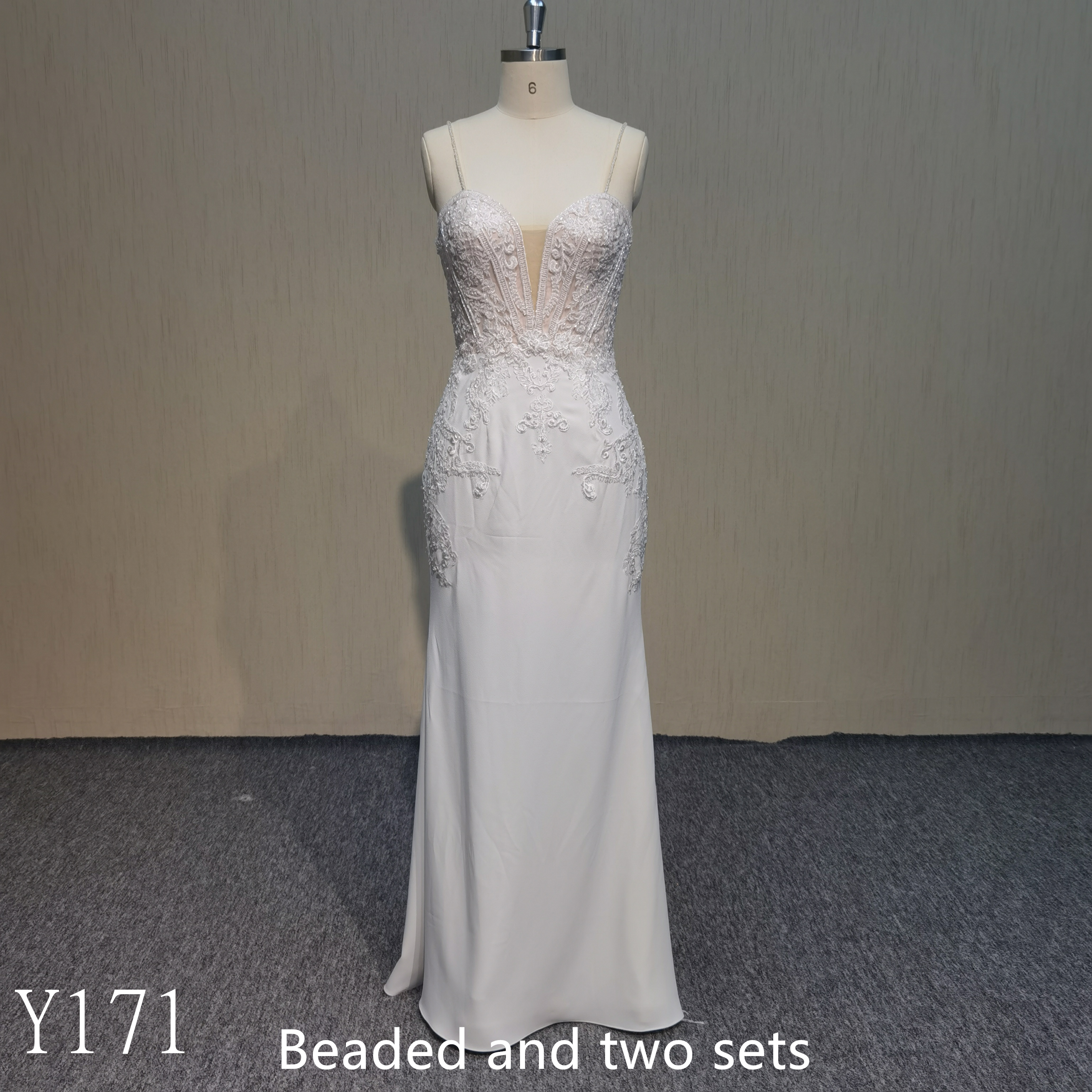 Y171 Spaghetti strap Beaded Mermaid Wedding Dress made in china for wedding