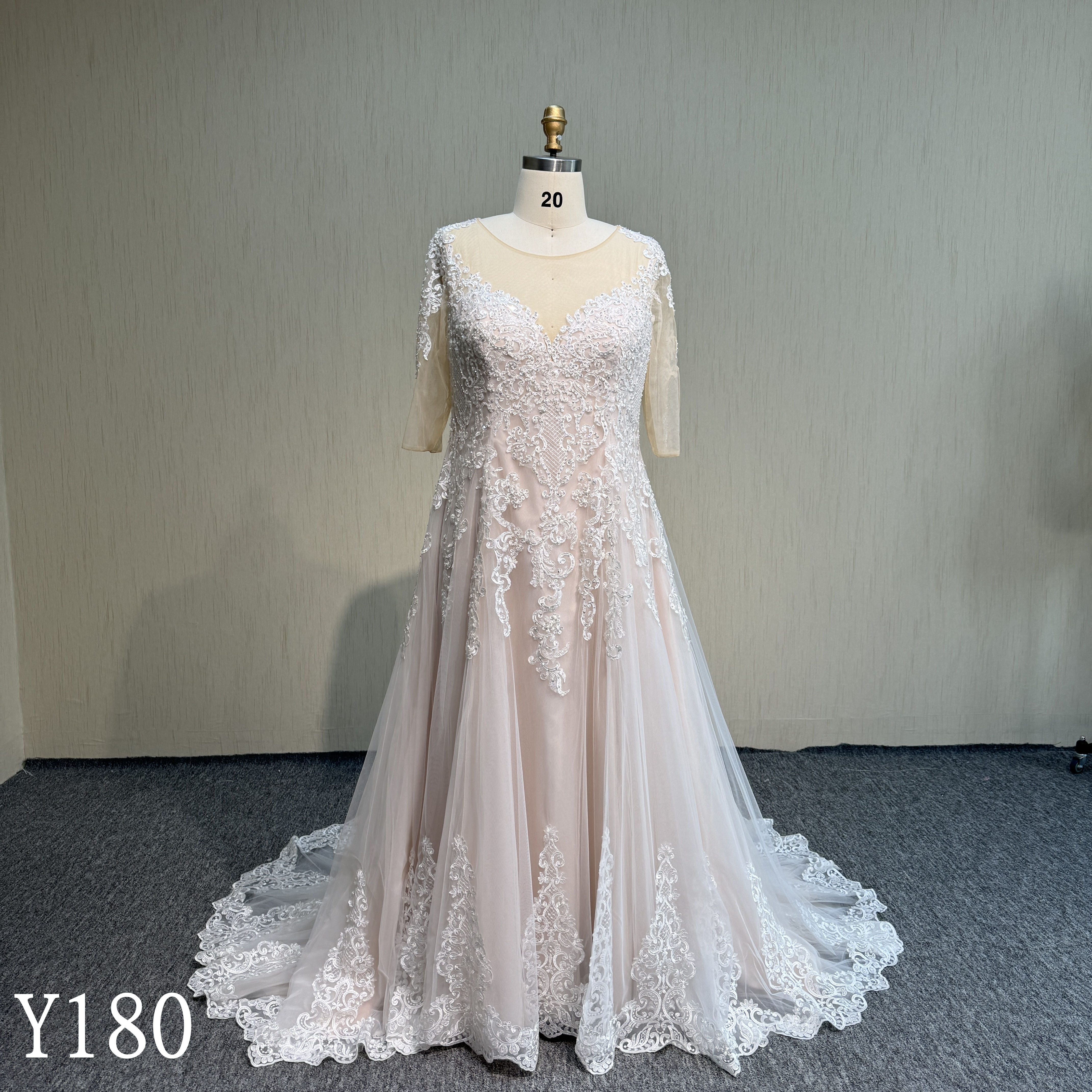 Y180 Long sleeves V-neck button back hand made Bridal Gowns for wedding woman