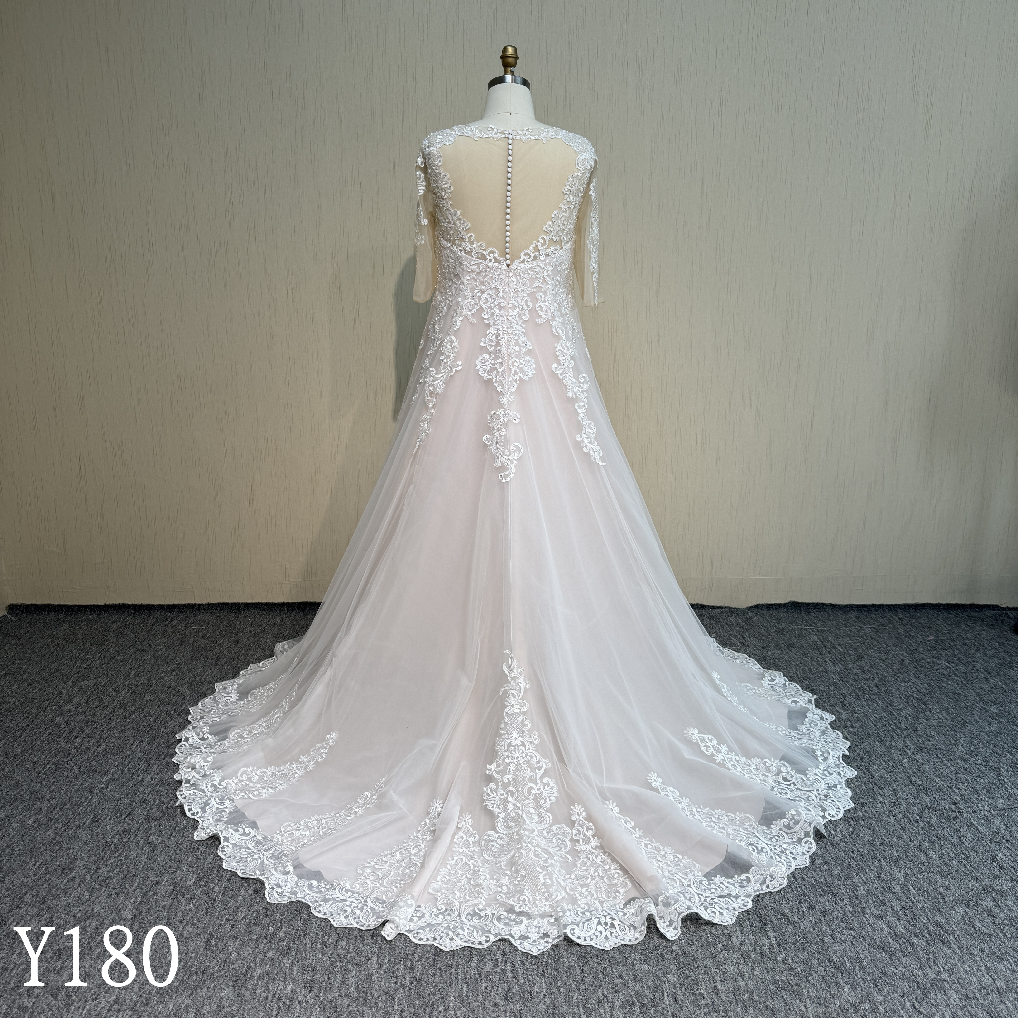 Y180 Long sleeves V-neck button back hand made Bridal Gowns for wedding woman