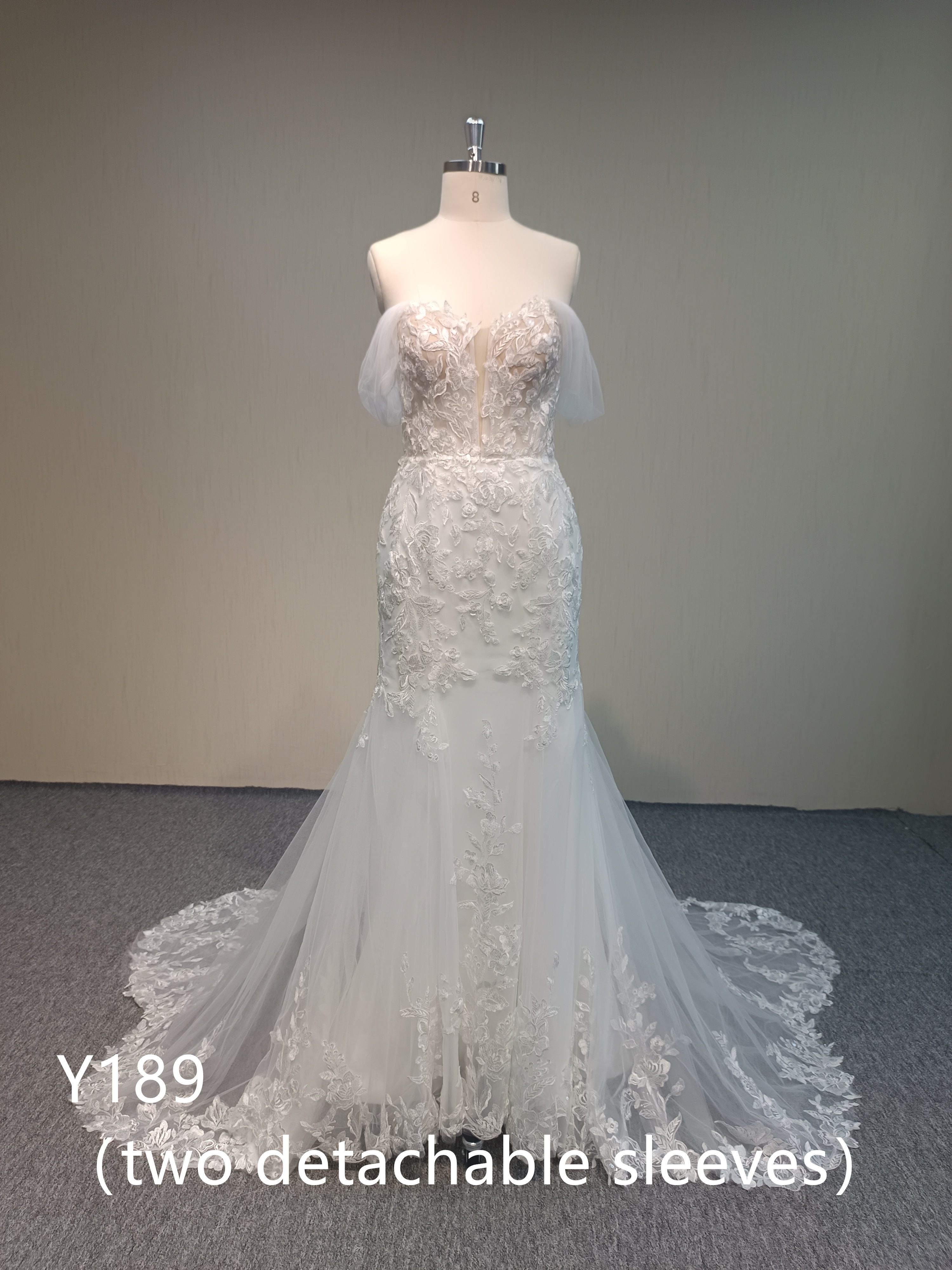 Y189 Detachable sleeves Mermaid Wedding Dresses with Applique made in China