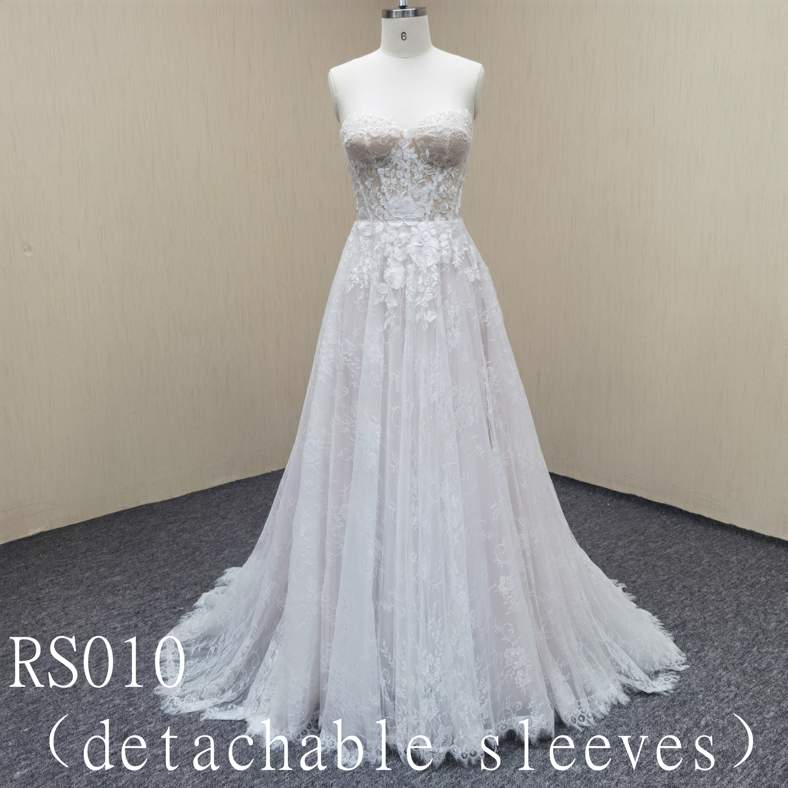 RS010 Detachable  sleeves Sweet heart Neckline Wedding Gowns with applique Wedding Dress made in China
