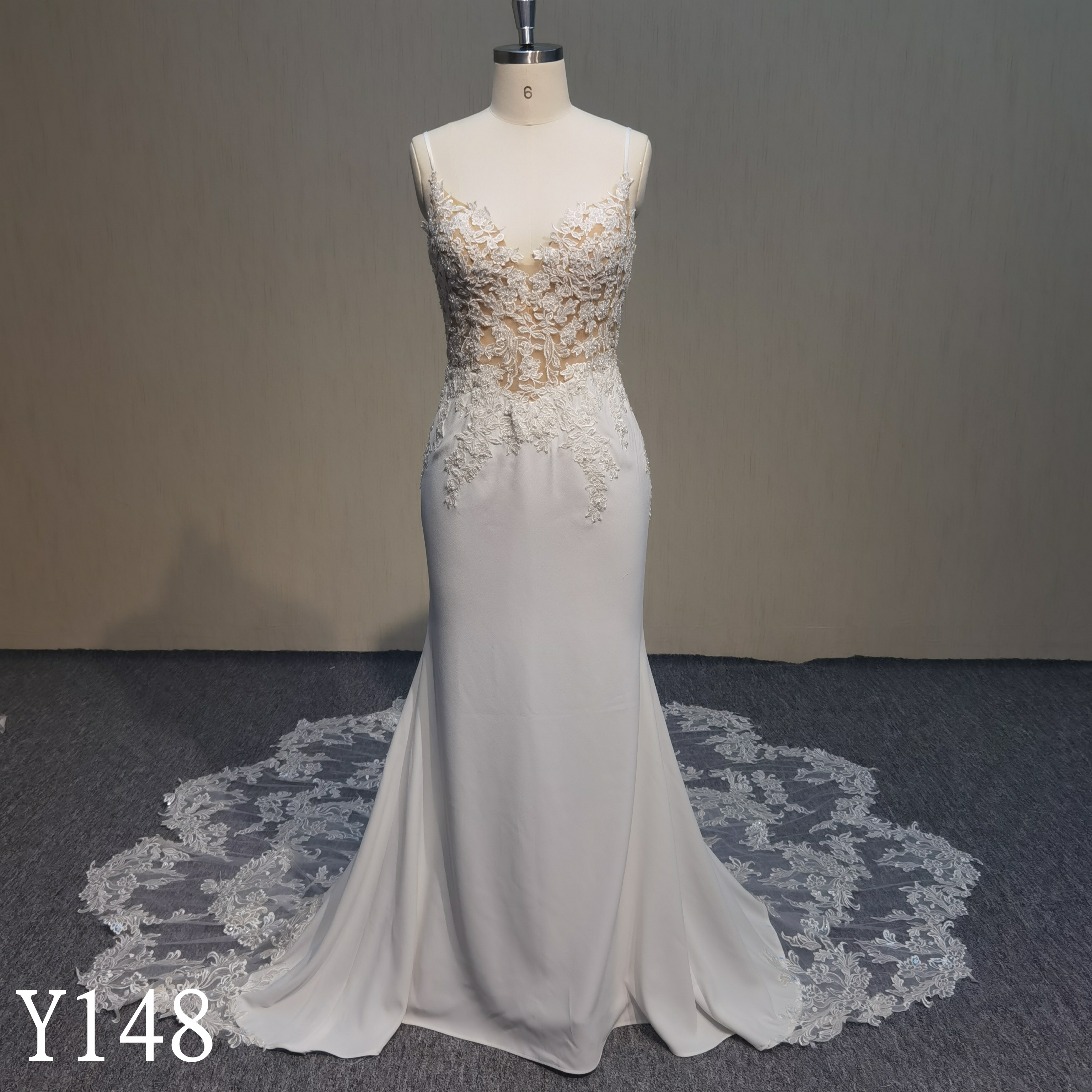 Y148 Detachable train V-Neckline Backless Mermaid Wedding Dresses Made in China
