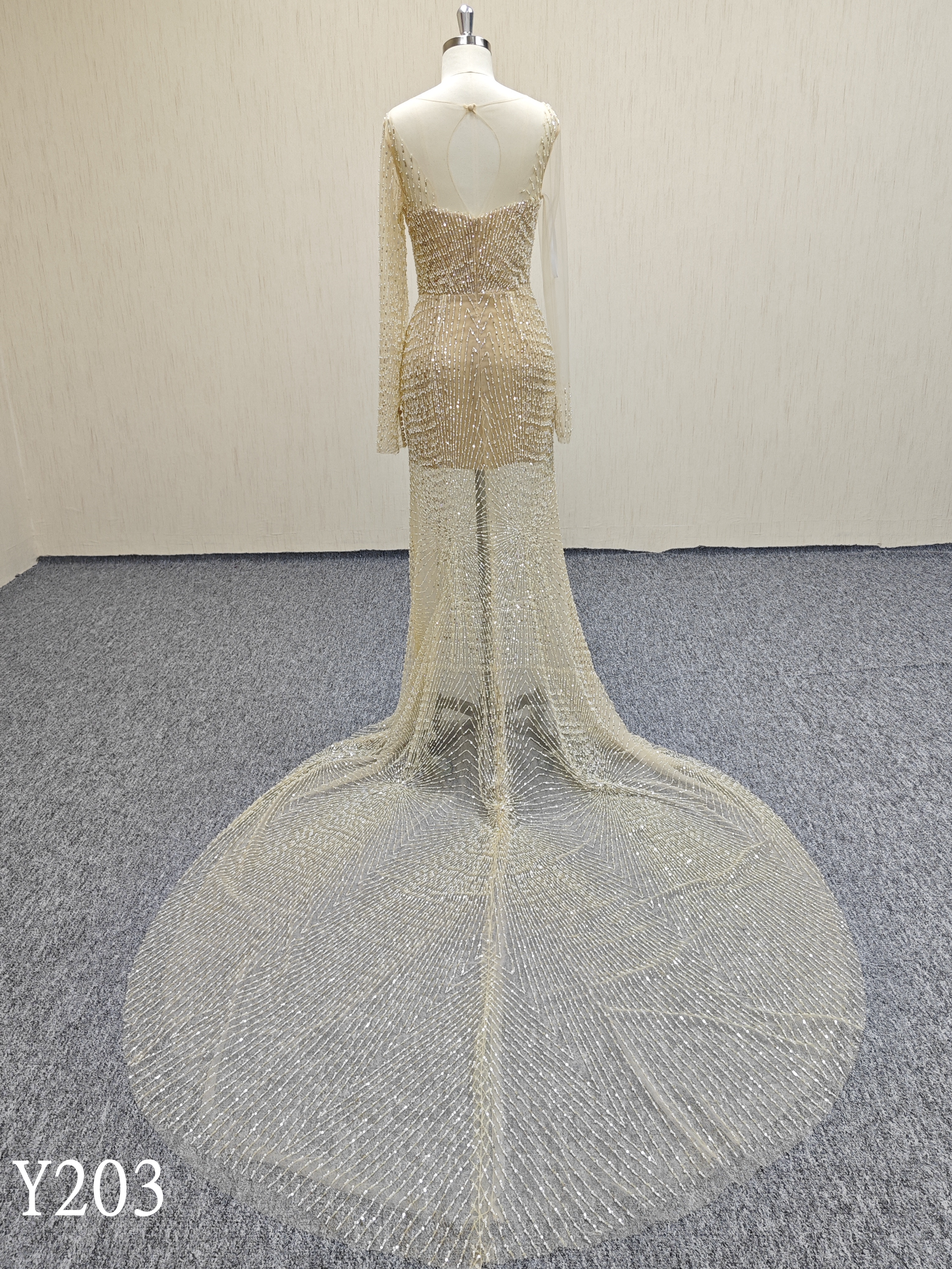 Y203 Beaded lace   mermaid dress Illusion wedding dress