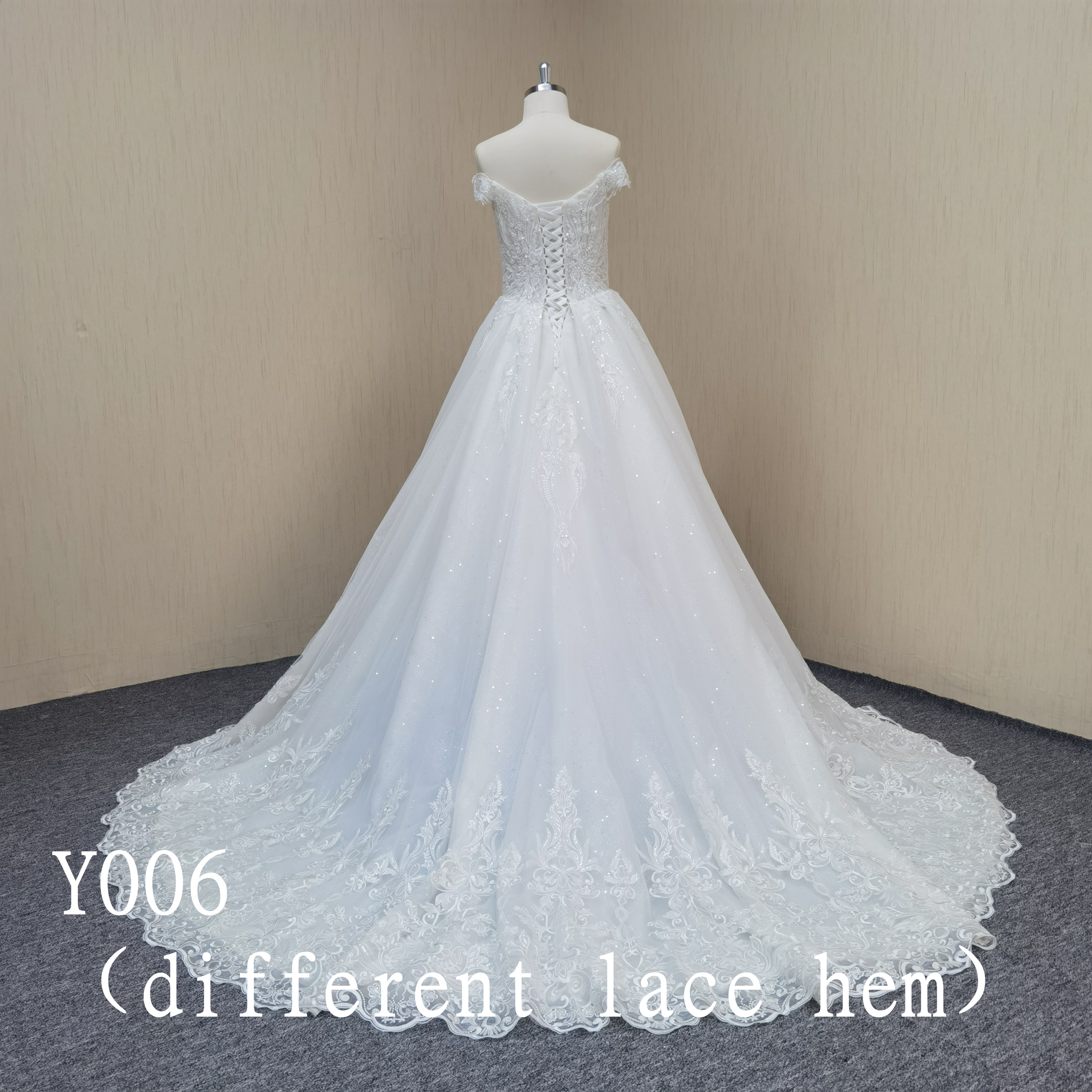 Y006 V-neck Sleeveless Beaded Ball Gown  with Sequins Wedding Dress Made in China
