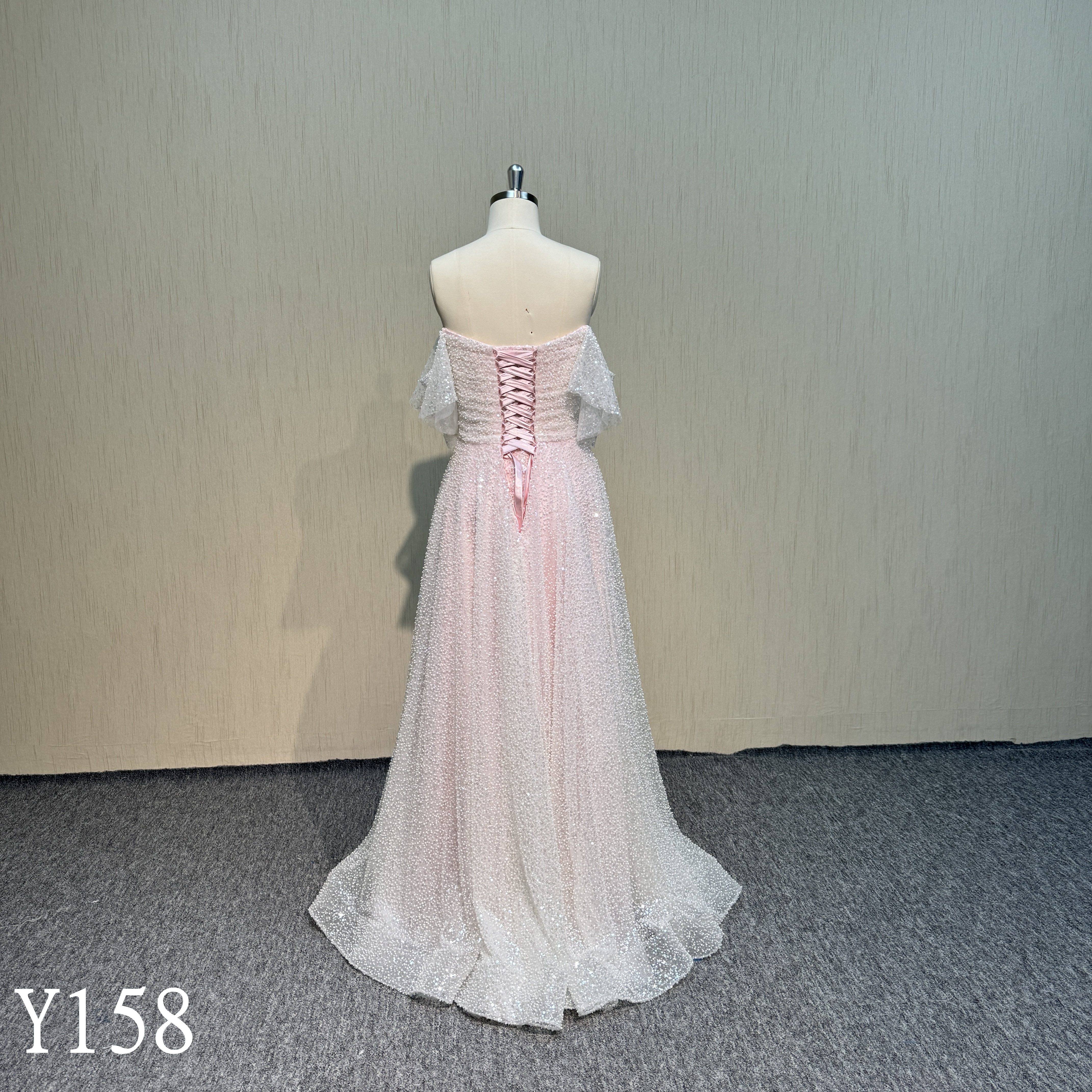 Y158 Pink Sweetheart  Lace up Evening dress with Beaded for Woman