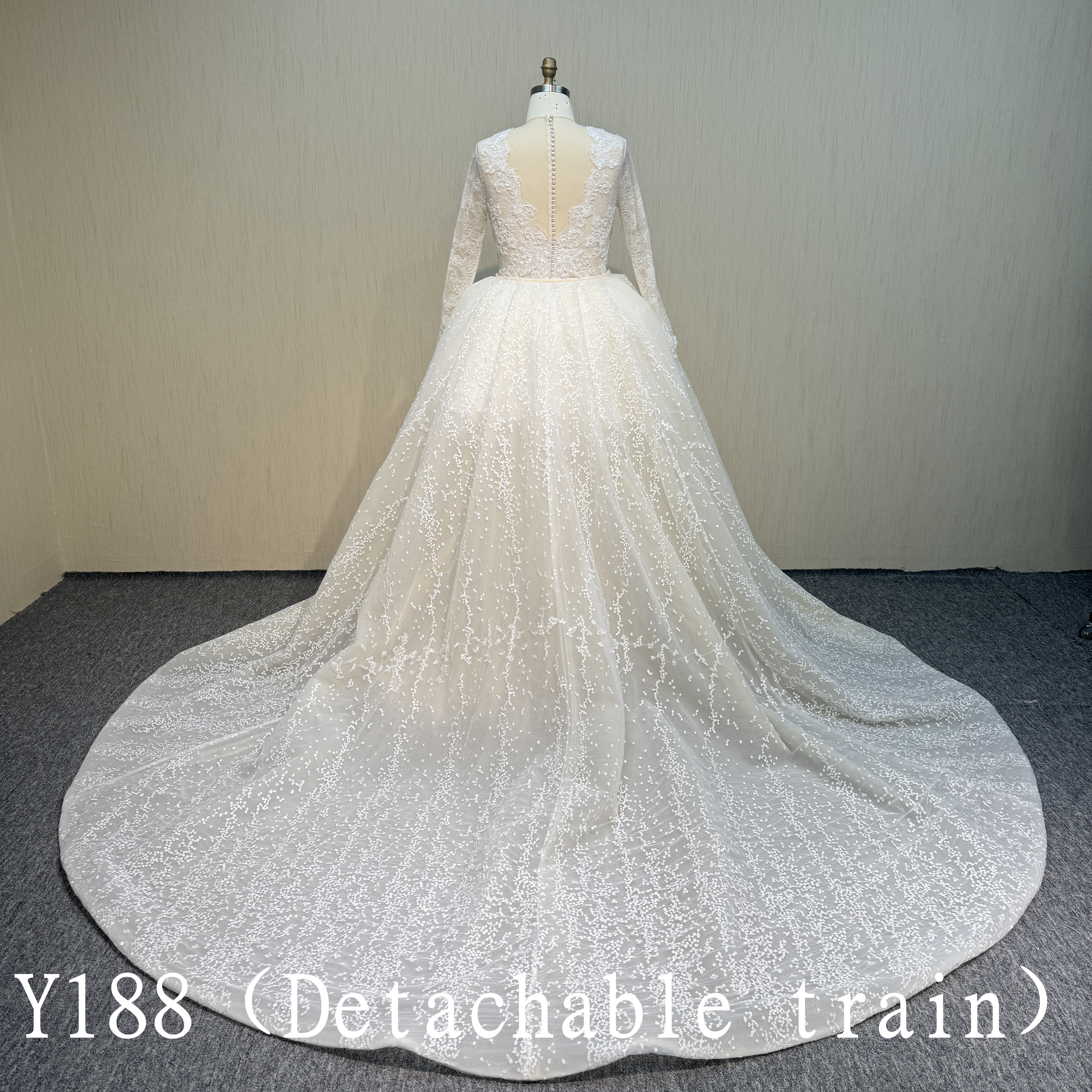 Y188 3D Flower Lace Long sleeves mermaid dress Illusion wedding dress