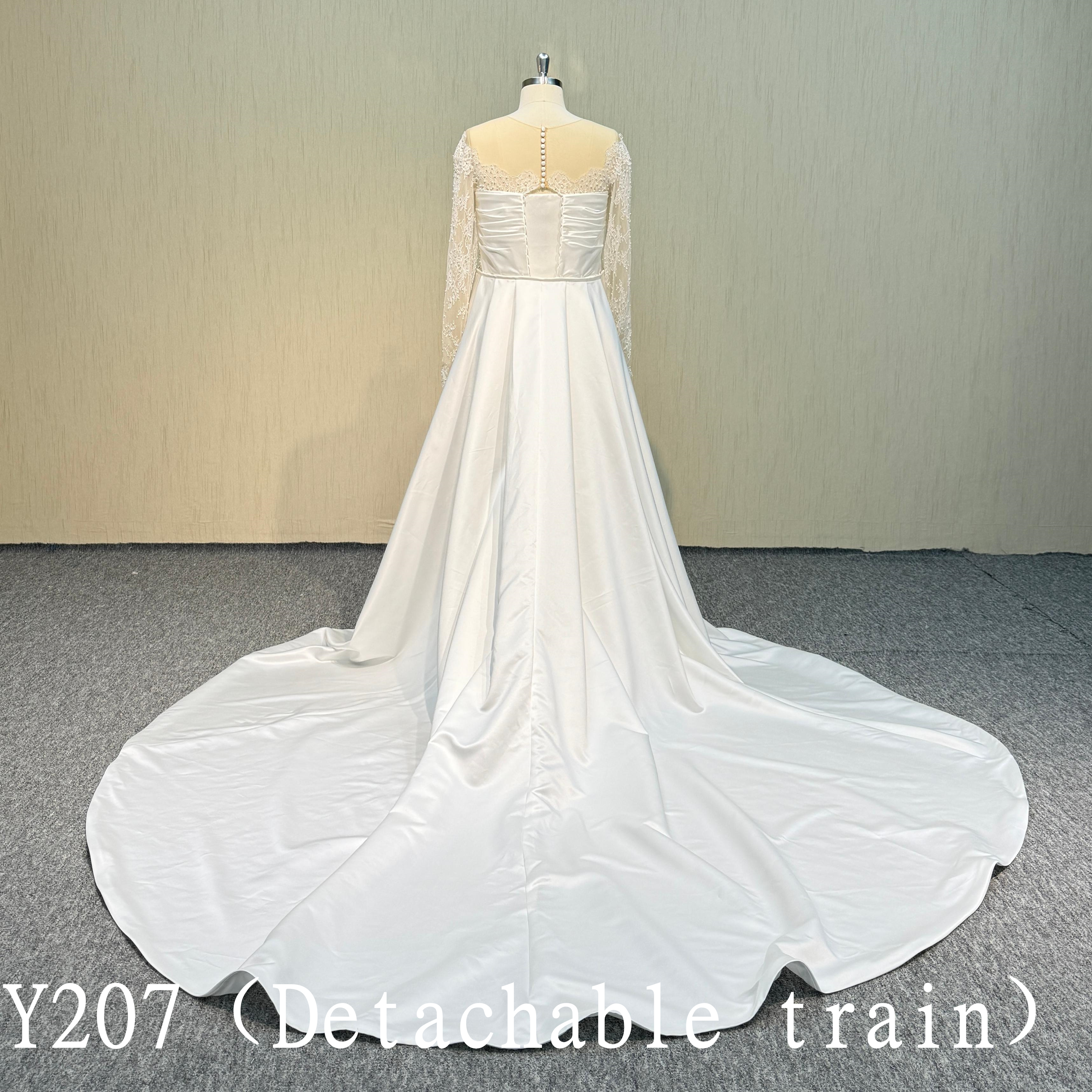 Y207 Longsleeve Handmade beading  Mermaid with detachable Train wedding dress for woman