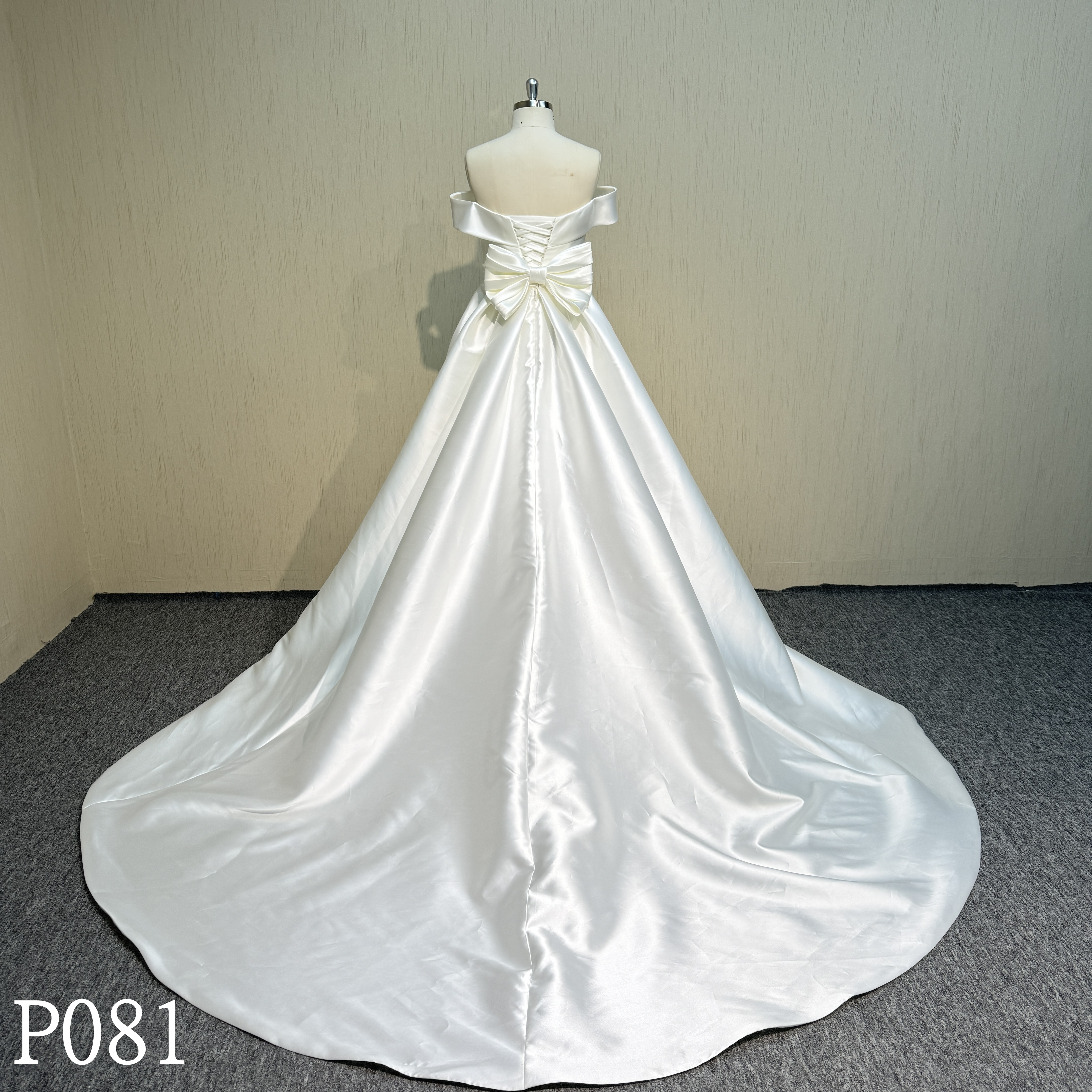 P081 sleeveless crepe satin ball gown Bridal Wedding Dresses for wedding woman with big bow