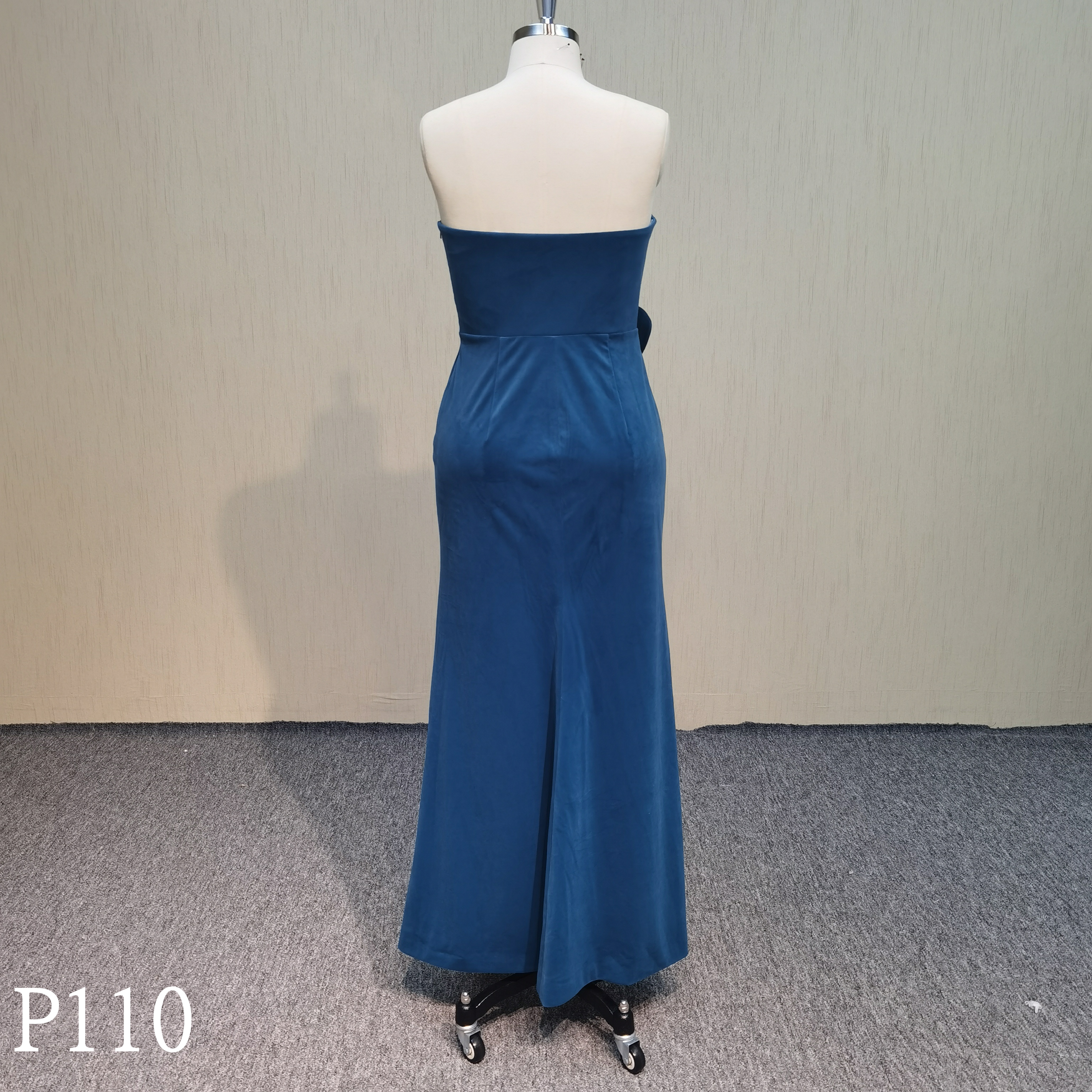 P110 Fashion Design Dark Bule  Mermaid Dress with  Big Flower Evening Dress Made in China