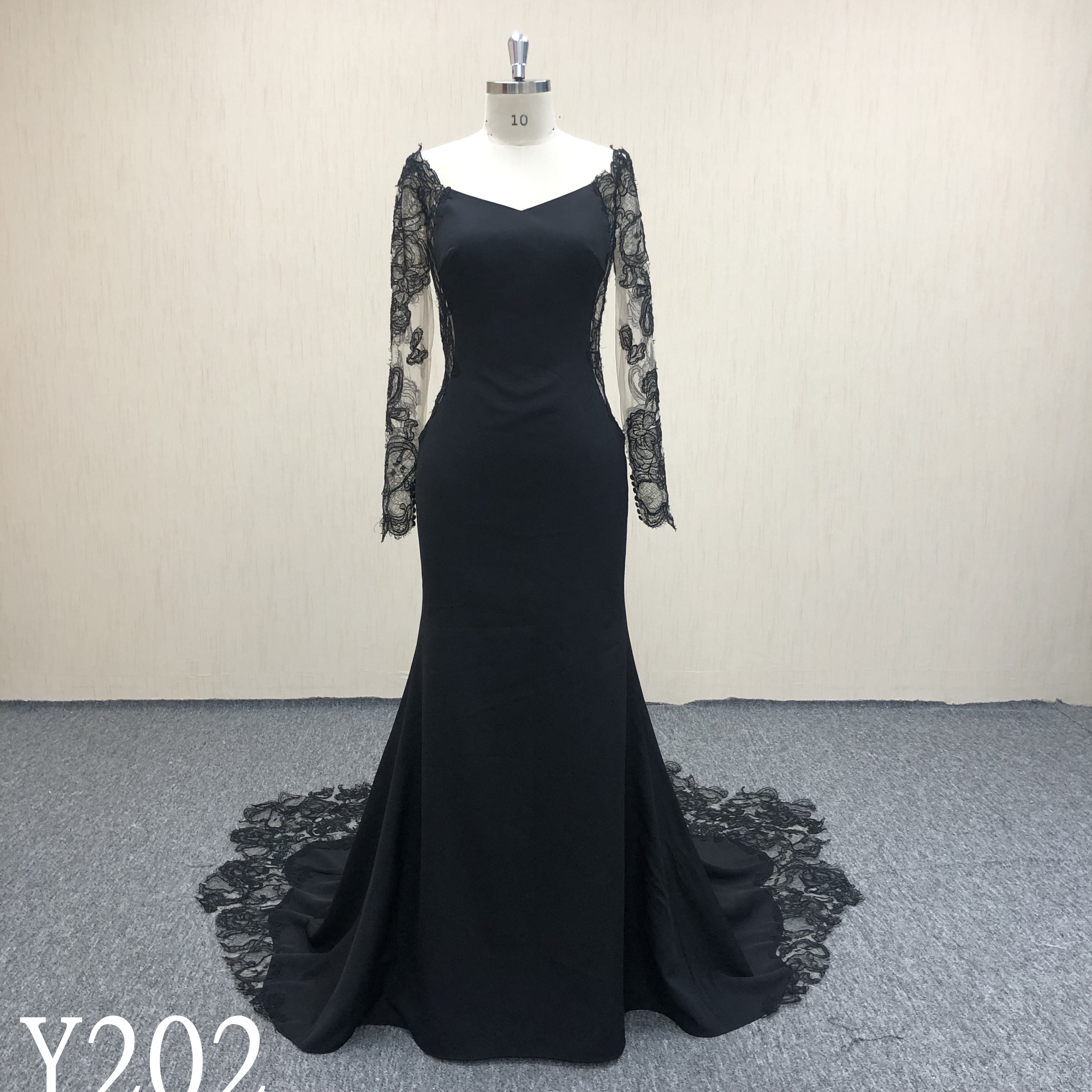 Y202 Elegant Lace Longsleeve  Mermaid Dress with  V-neck Evening Dress Made in China
