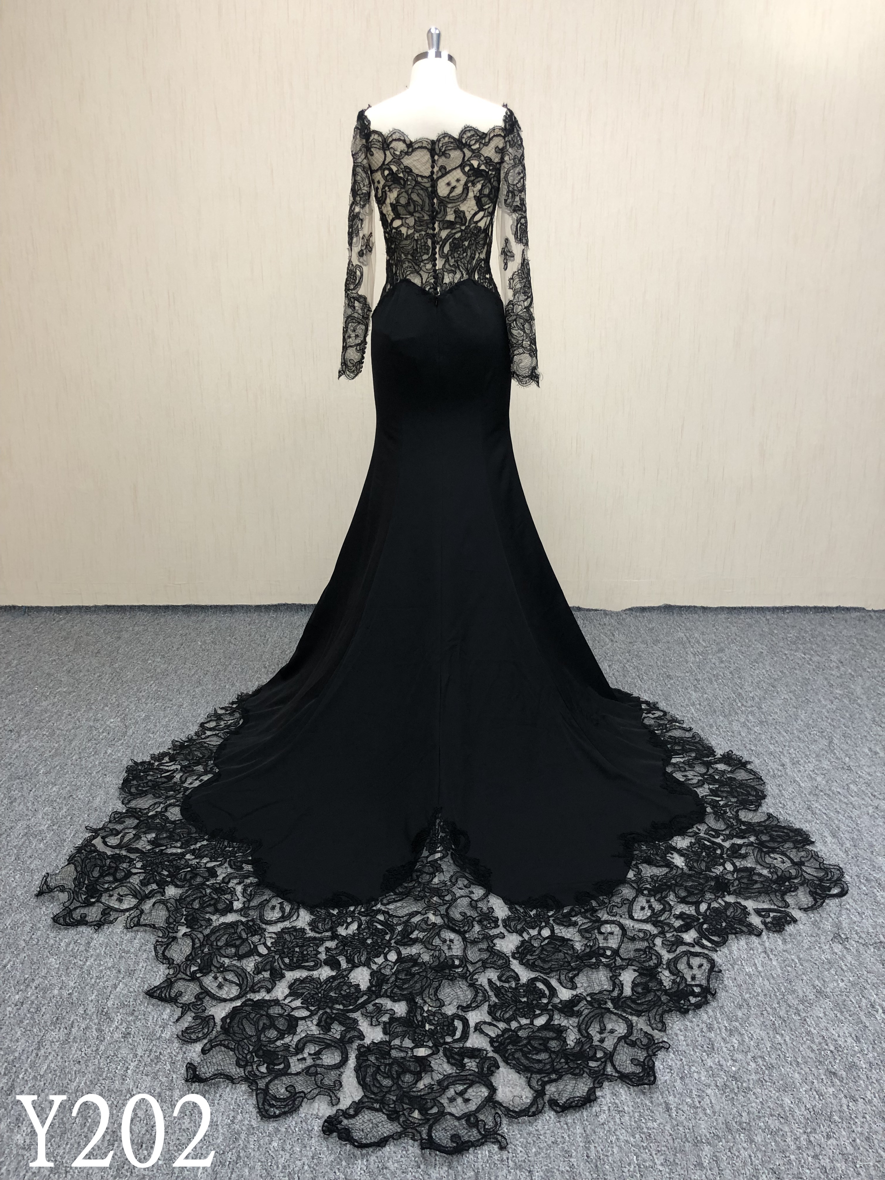 Y202 Elegant Lace Longsleeve  Mermaid Dress with  V-neck Evening Dress Made in China