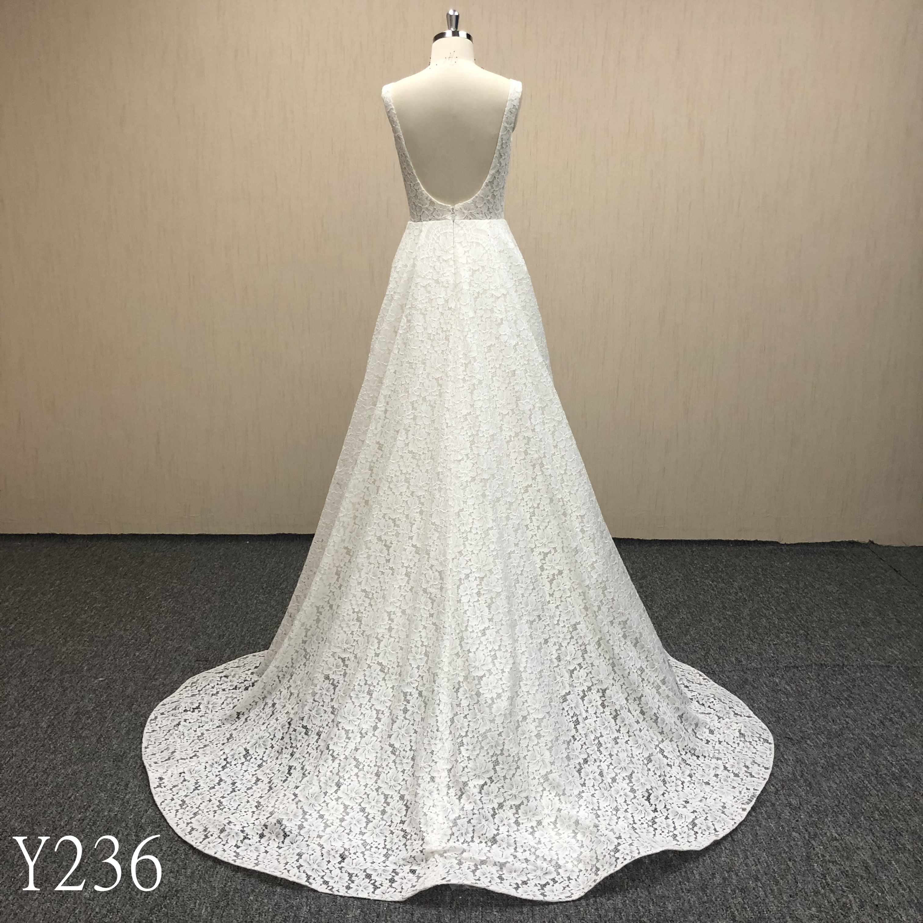 Y236 Square Collar  A-line Bridal Dress with Whole Cut Flower Lace