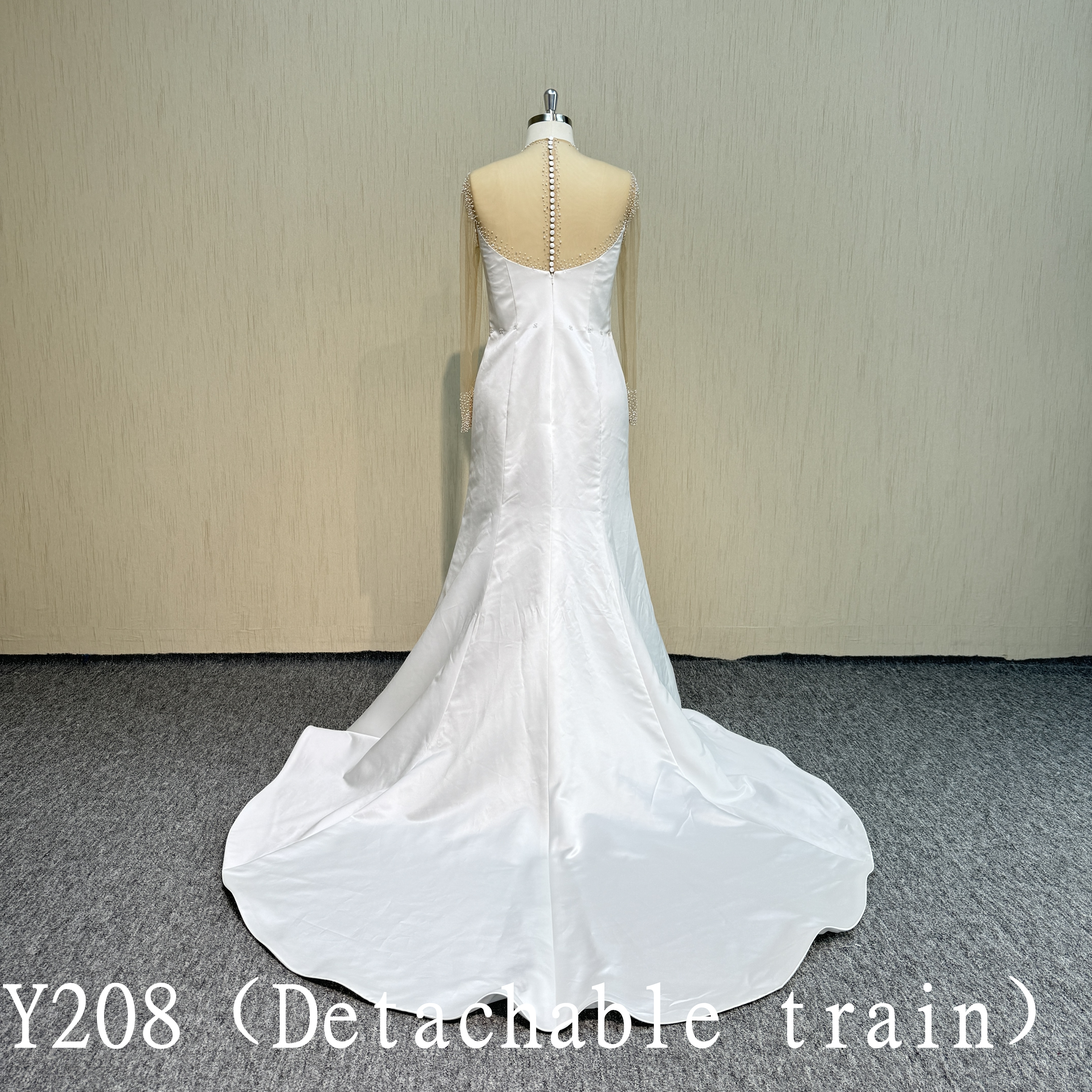 Y208 Longsleeve Satin High Neck  Ball Gown  with Hand Beading  Made in China