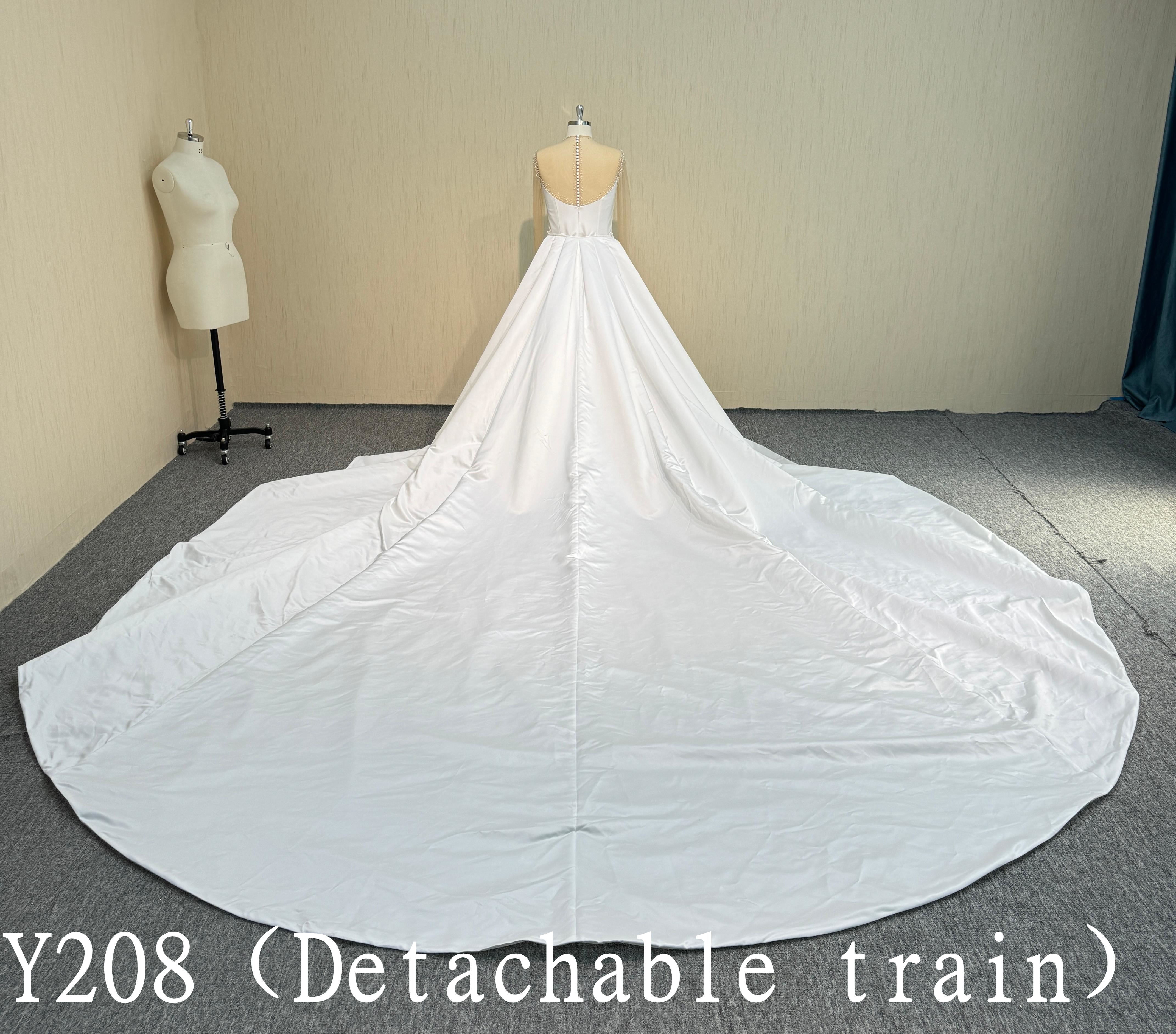 Y208 Longsleeve Satin High Neck  Ball Gown  with Hand Beading  Made in China