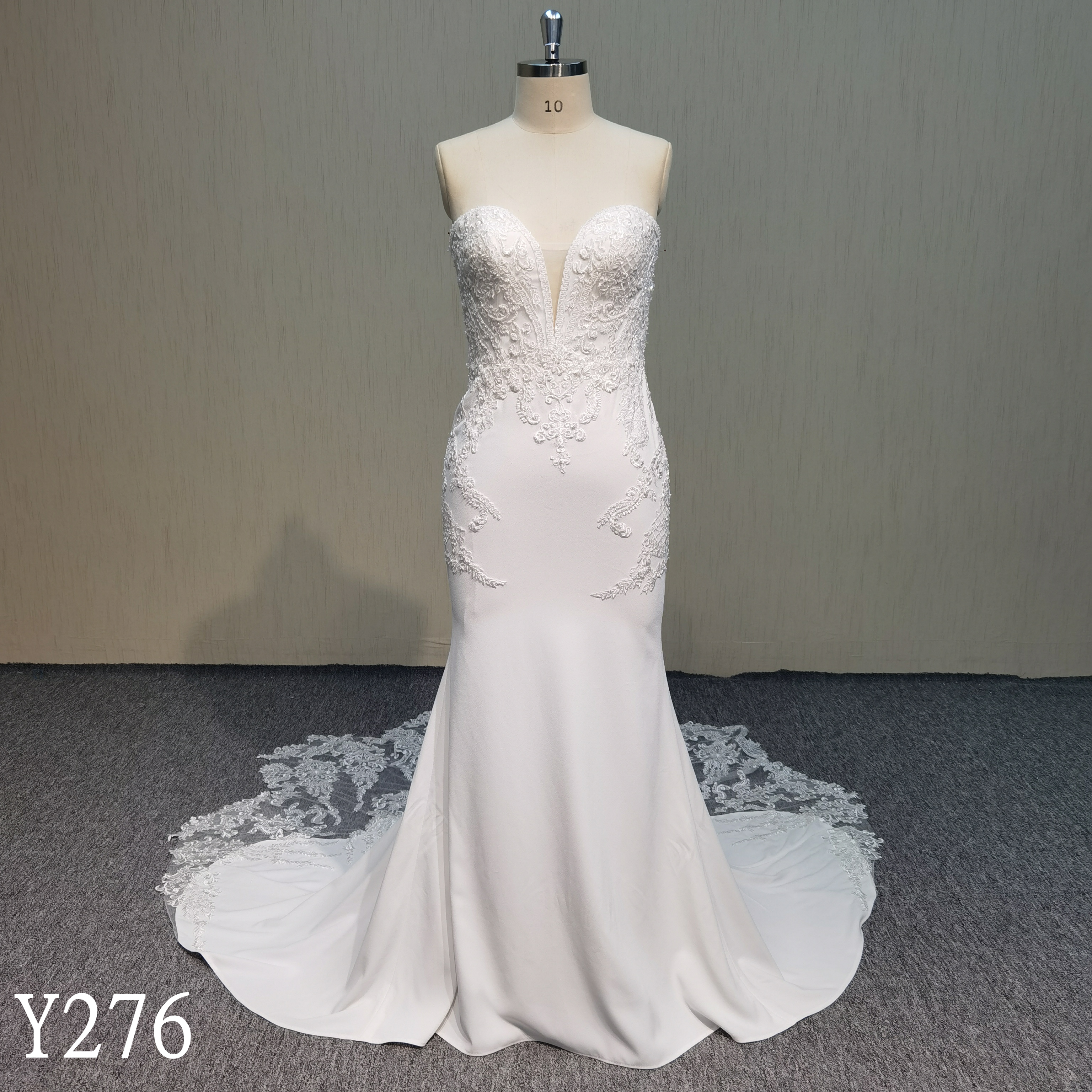 Y276  V-neck 3D Flower Lace Long sleeves mermaid dress backless wedding dress
