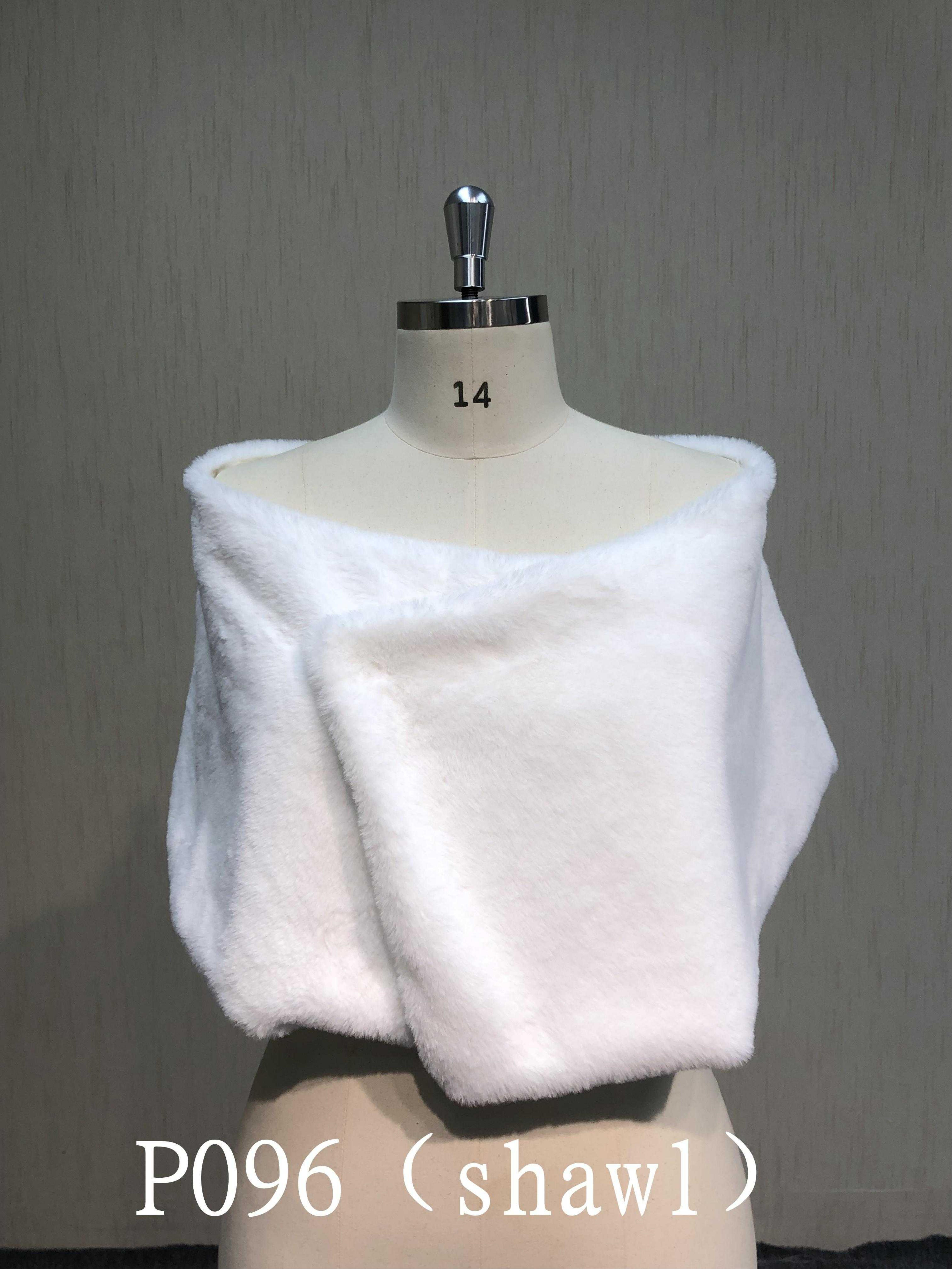 P096 Elegant Plush Shawl in White