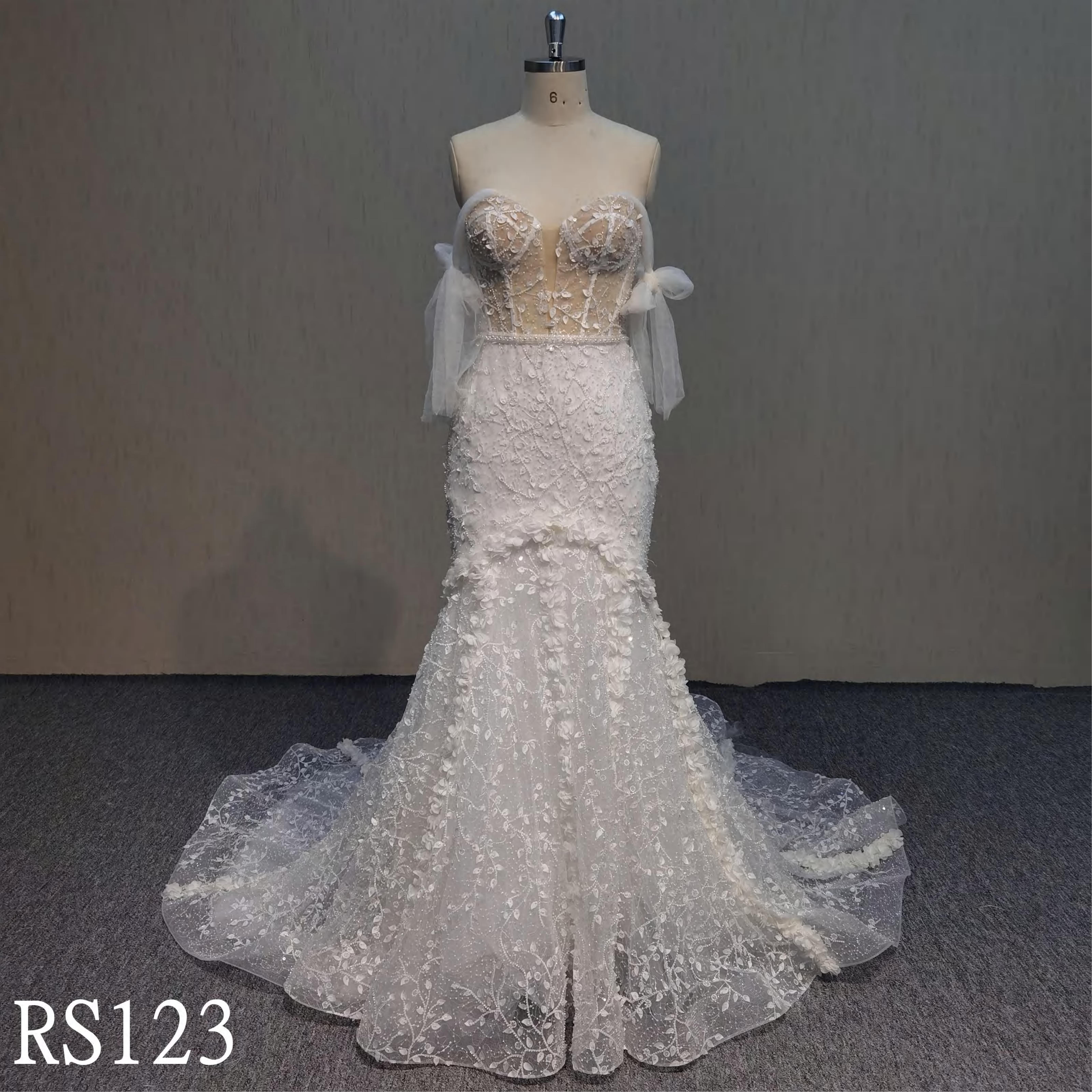 RS123 Sweetheart Neck  Mermaid Dress with Lace Appliques  3D flowers dress  Made in China