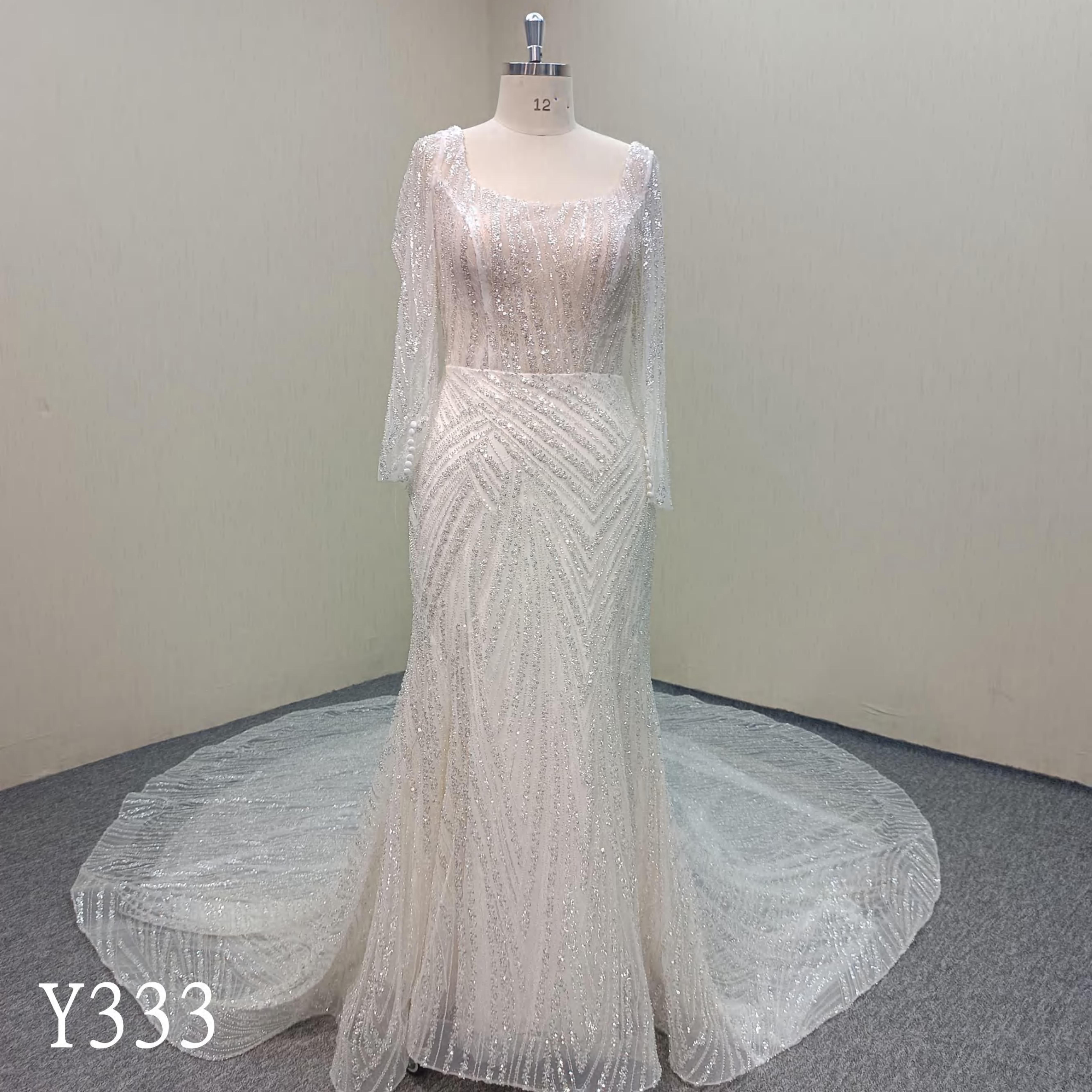 Y333 Long Sleeve Sequins See Through Wedding  Dresses  Evening Gowns  made in China