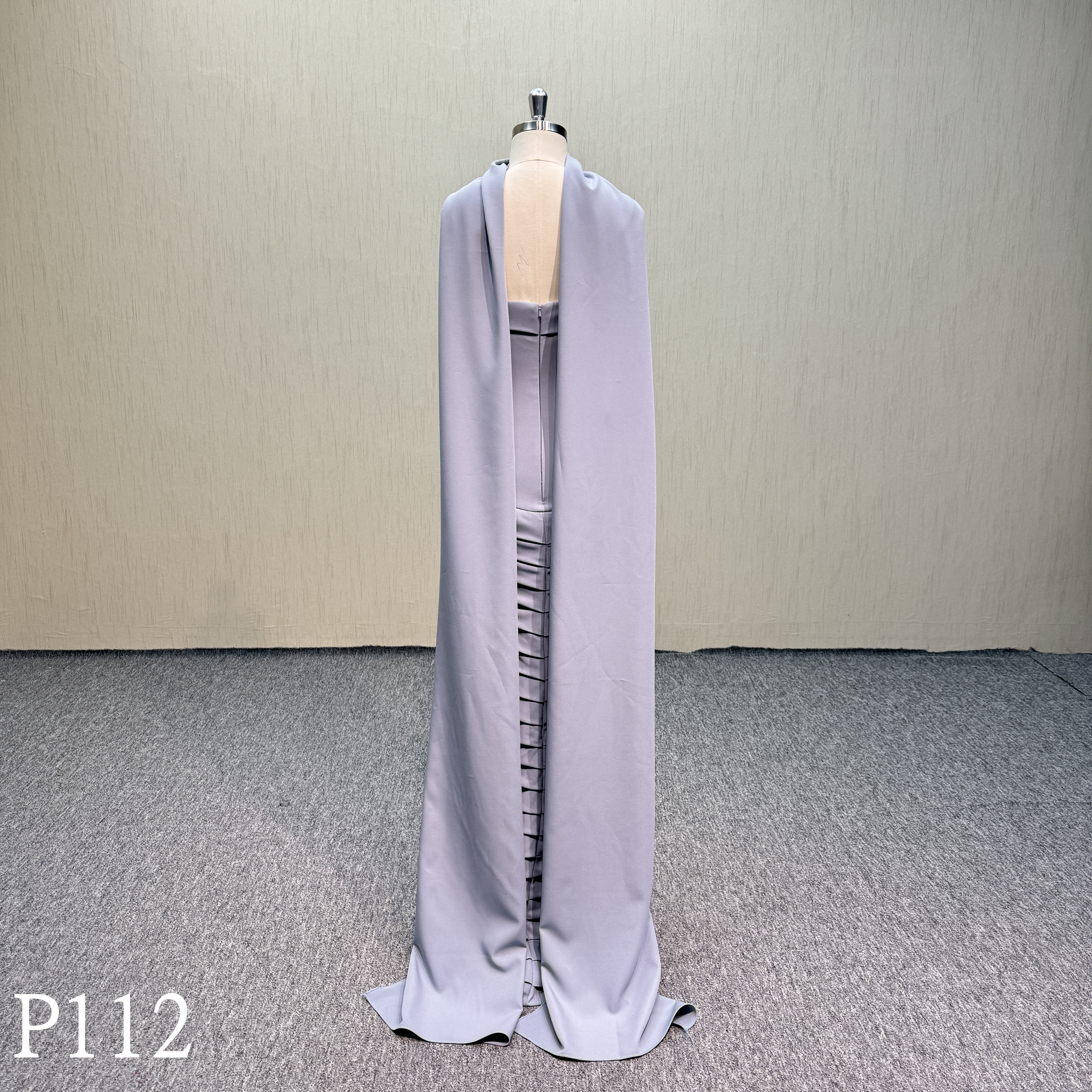 P112 Bule crepe satin A-line bride of mother dress with detachable scarf