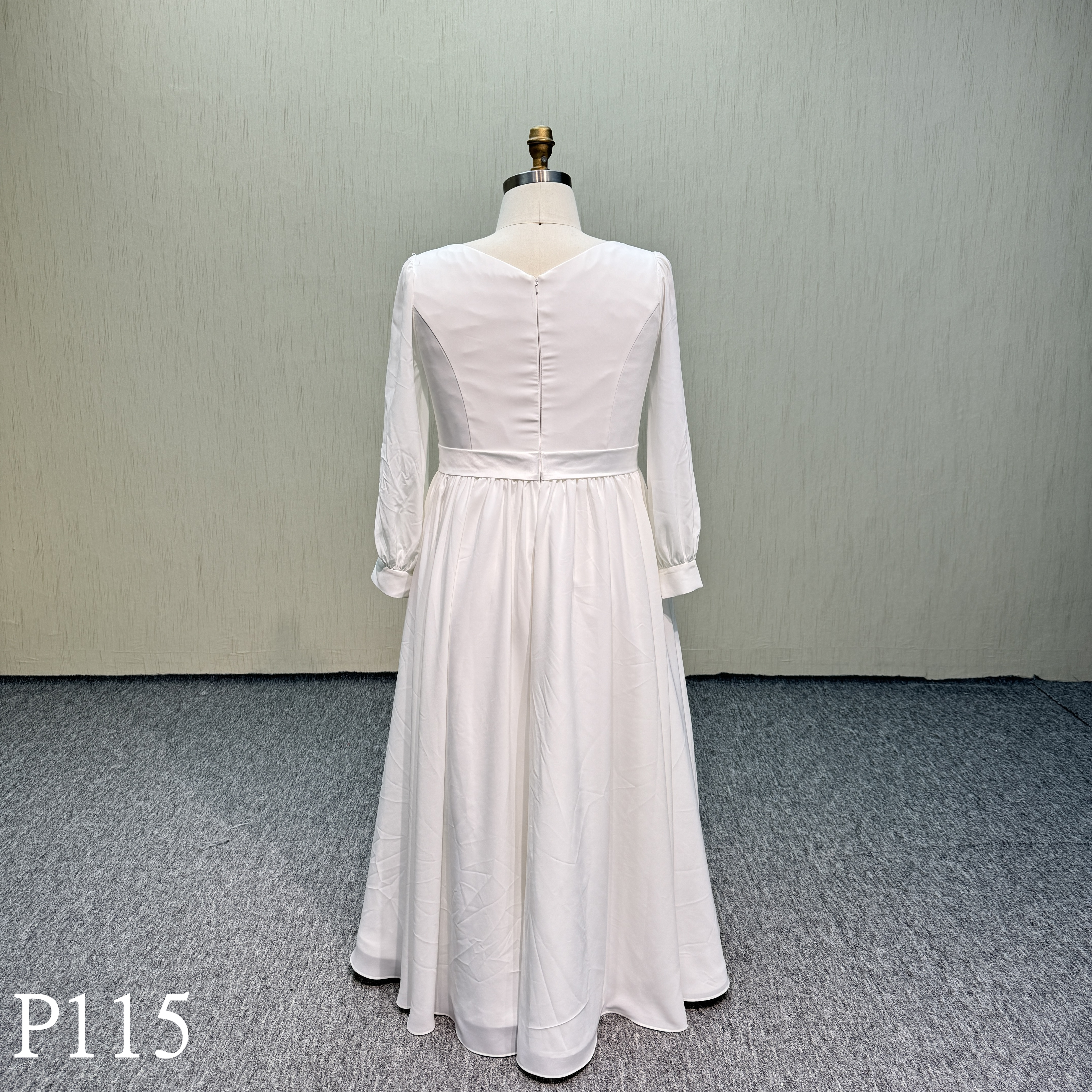 P115 Ivory long sleeves  satin A-line bride of mother dress
