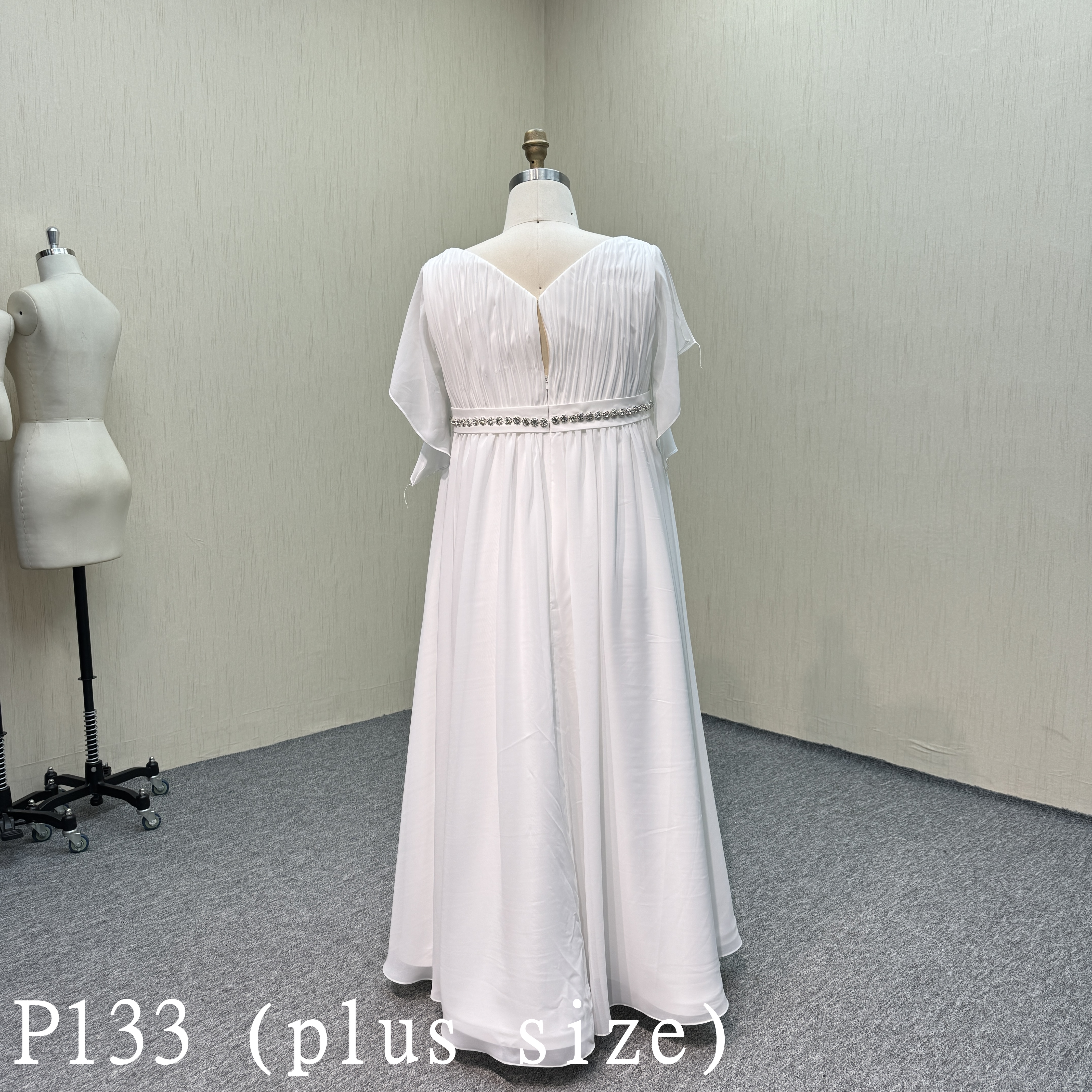 P133 Ivory tulle bride of mother dress with Rhinestone belt
