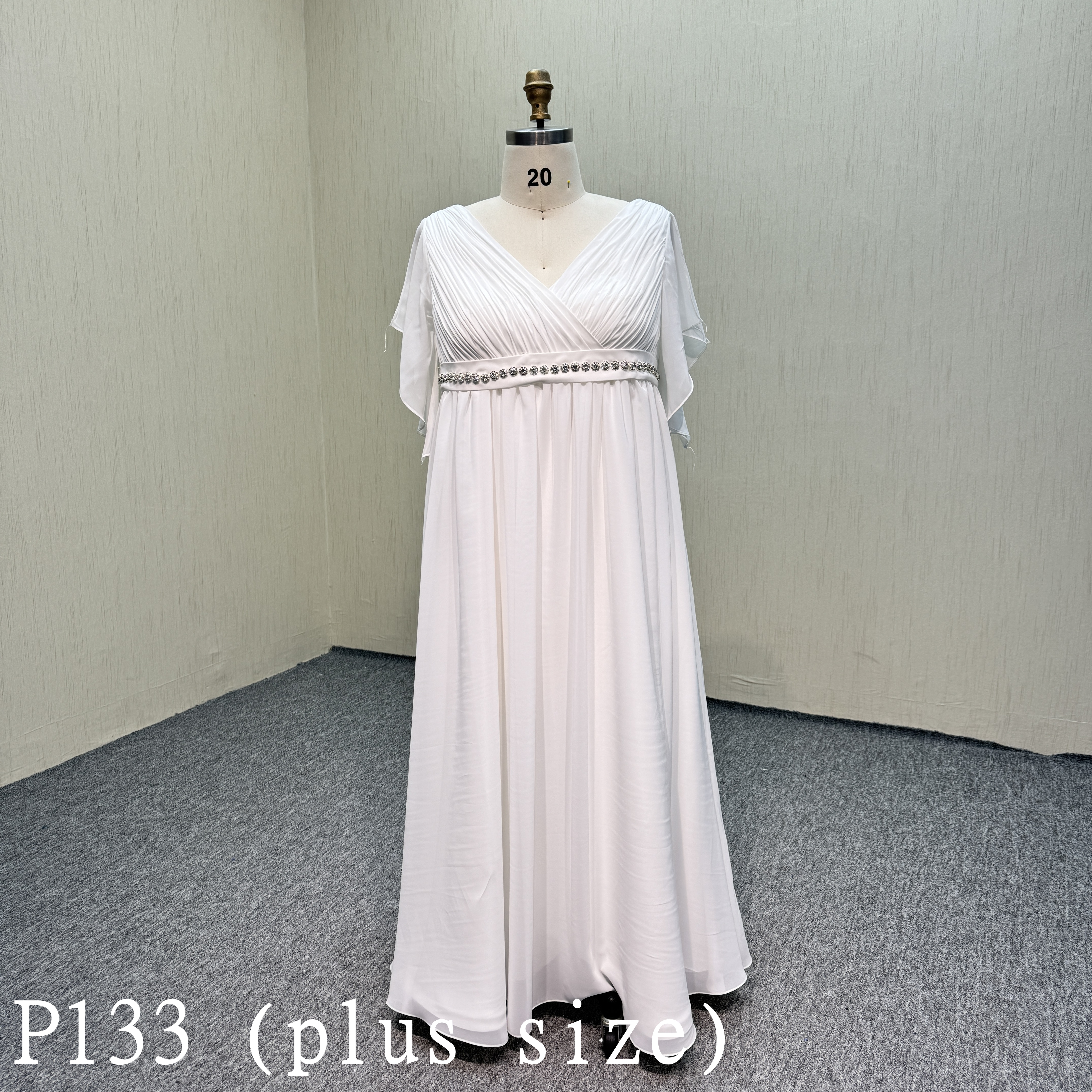 P133 Ivory tulle bride of mother dress with Rhinestone belt