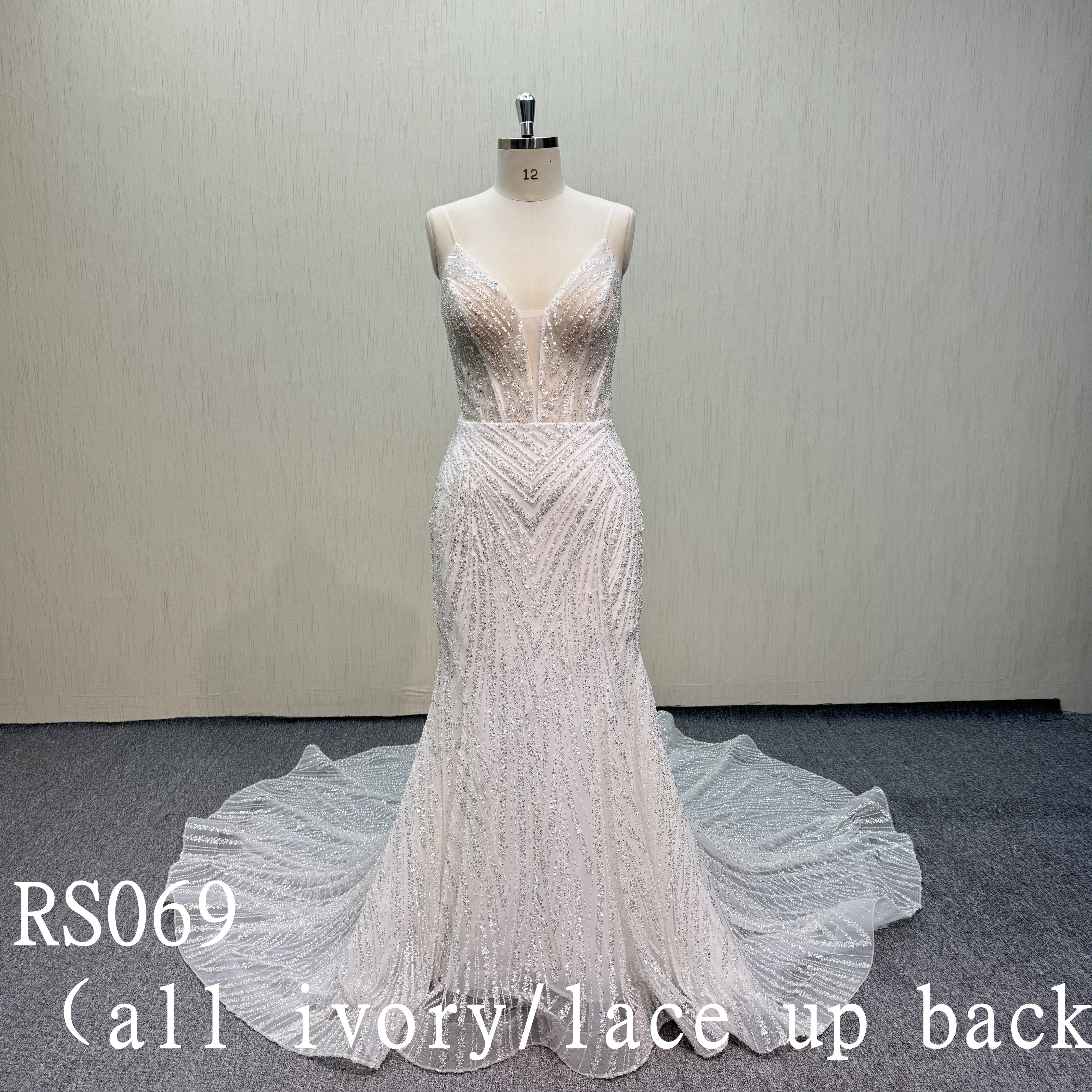 Rs069 Gorgeous mermaid ball gown with beading lace and lace up back