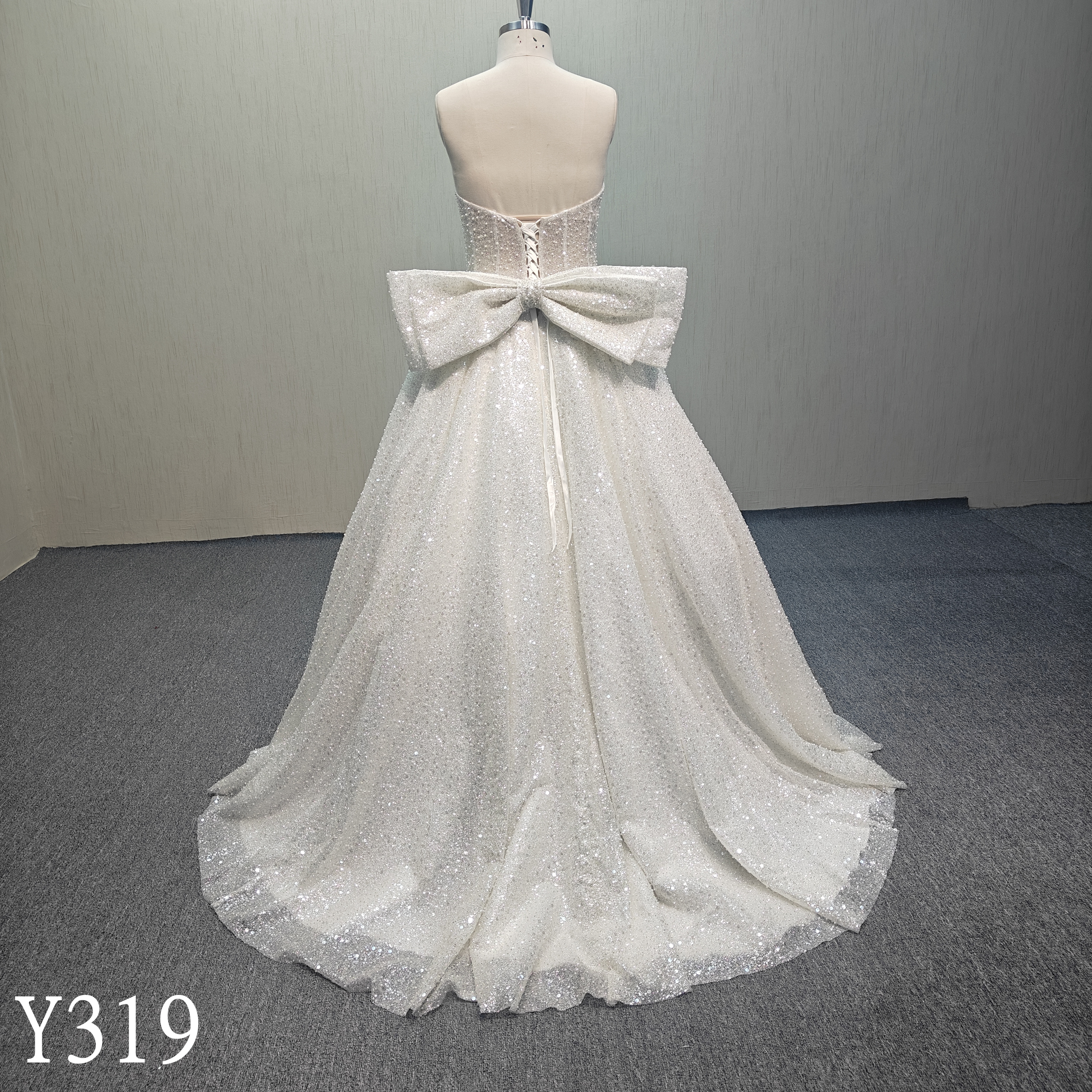 Y319  Luxury design beading glitter  ballgown Wedding Dress  with beautiful bow