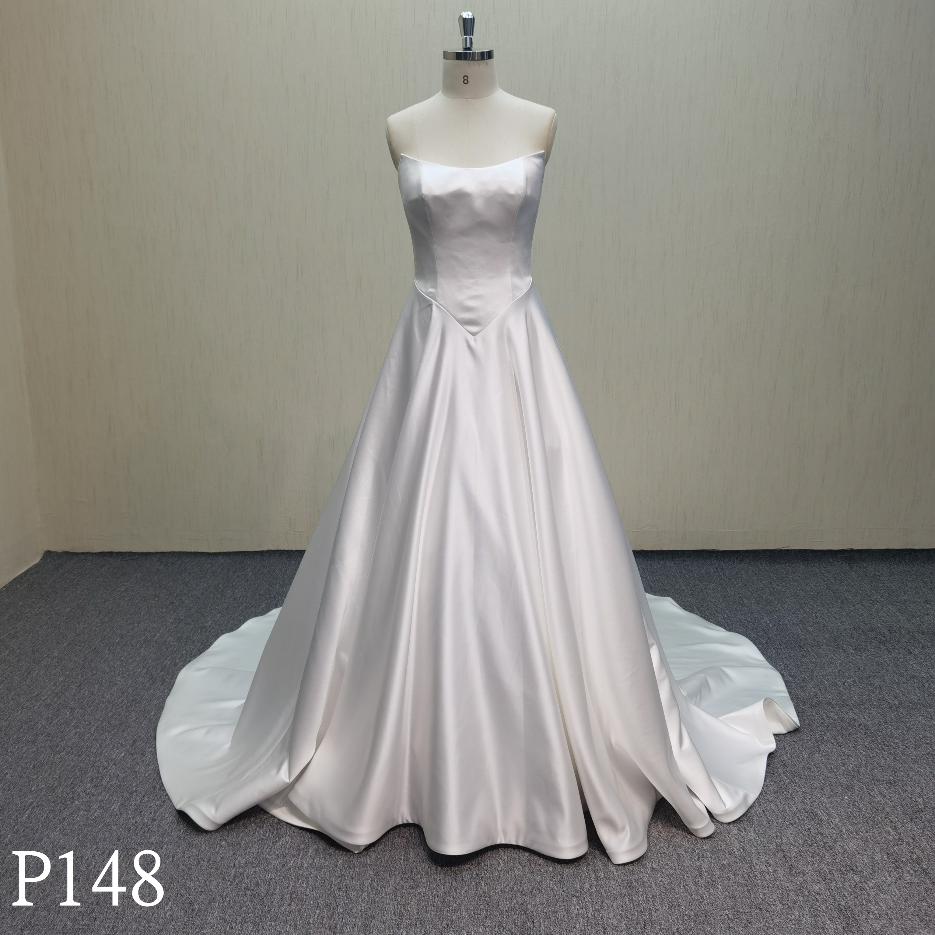 P148 classic design sleevesless crepe satin Skirt  for Bride Made in China